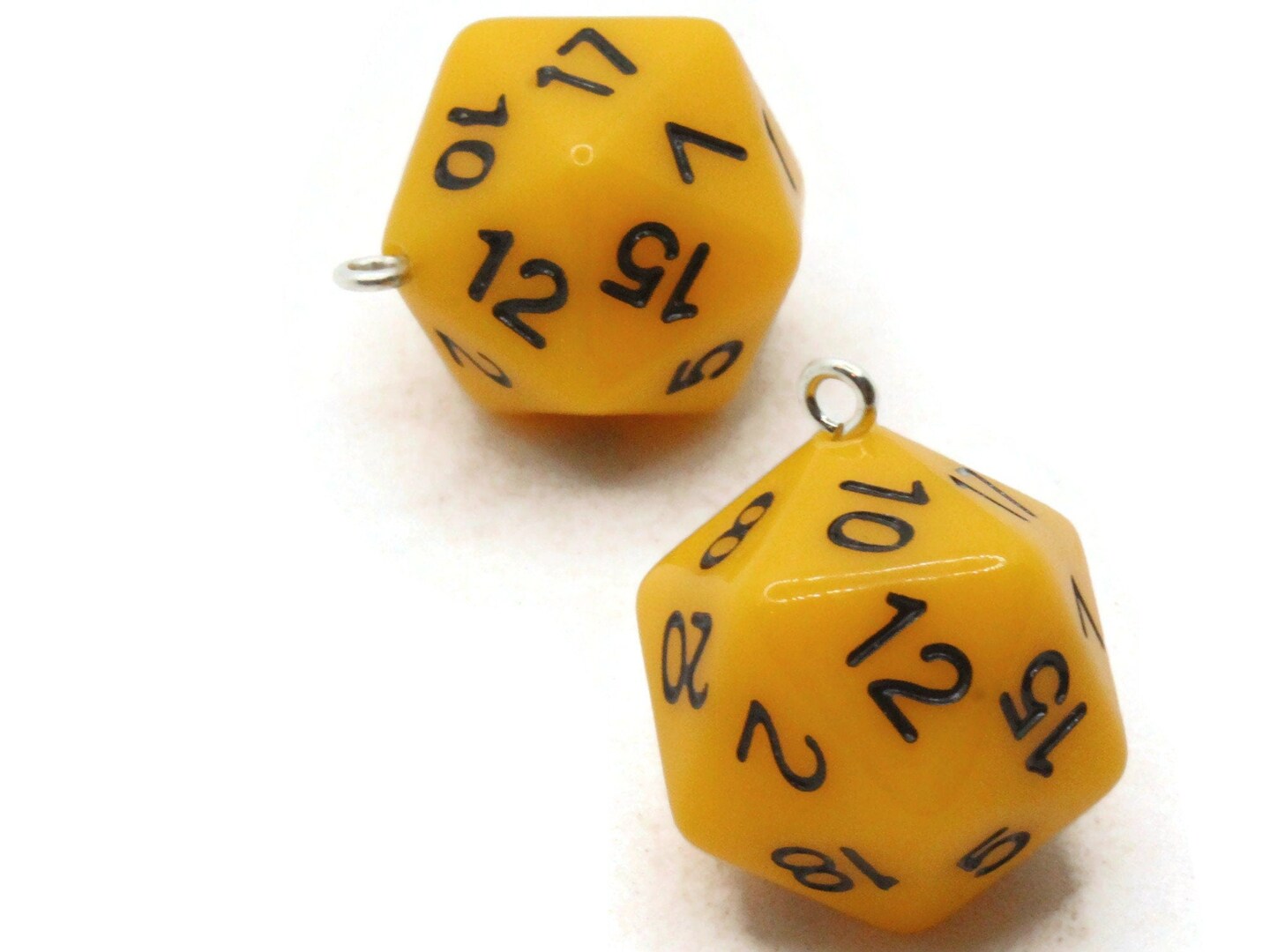 2 20mm Yellow Resin D20 20 Sided Dice Charms