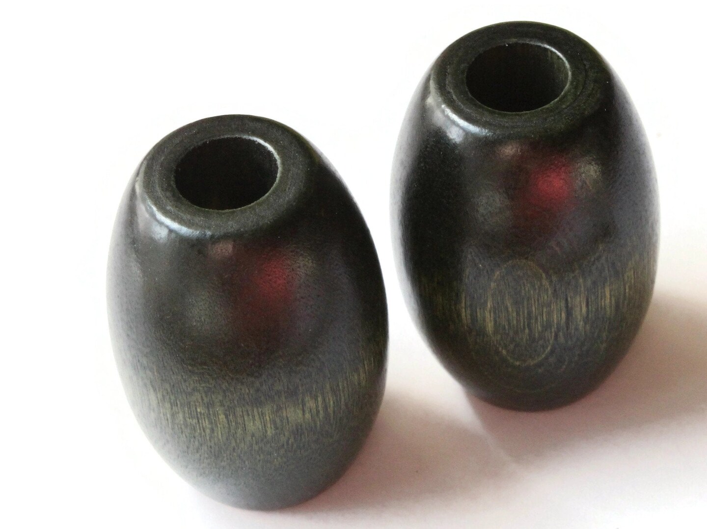 2 53mm Ridiculously Huge Dark Green Barrel Beads - Vintage Wooden Macrame Beads