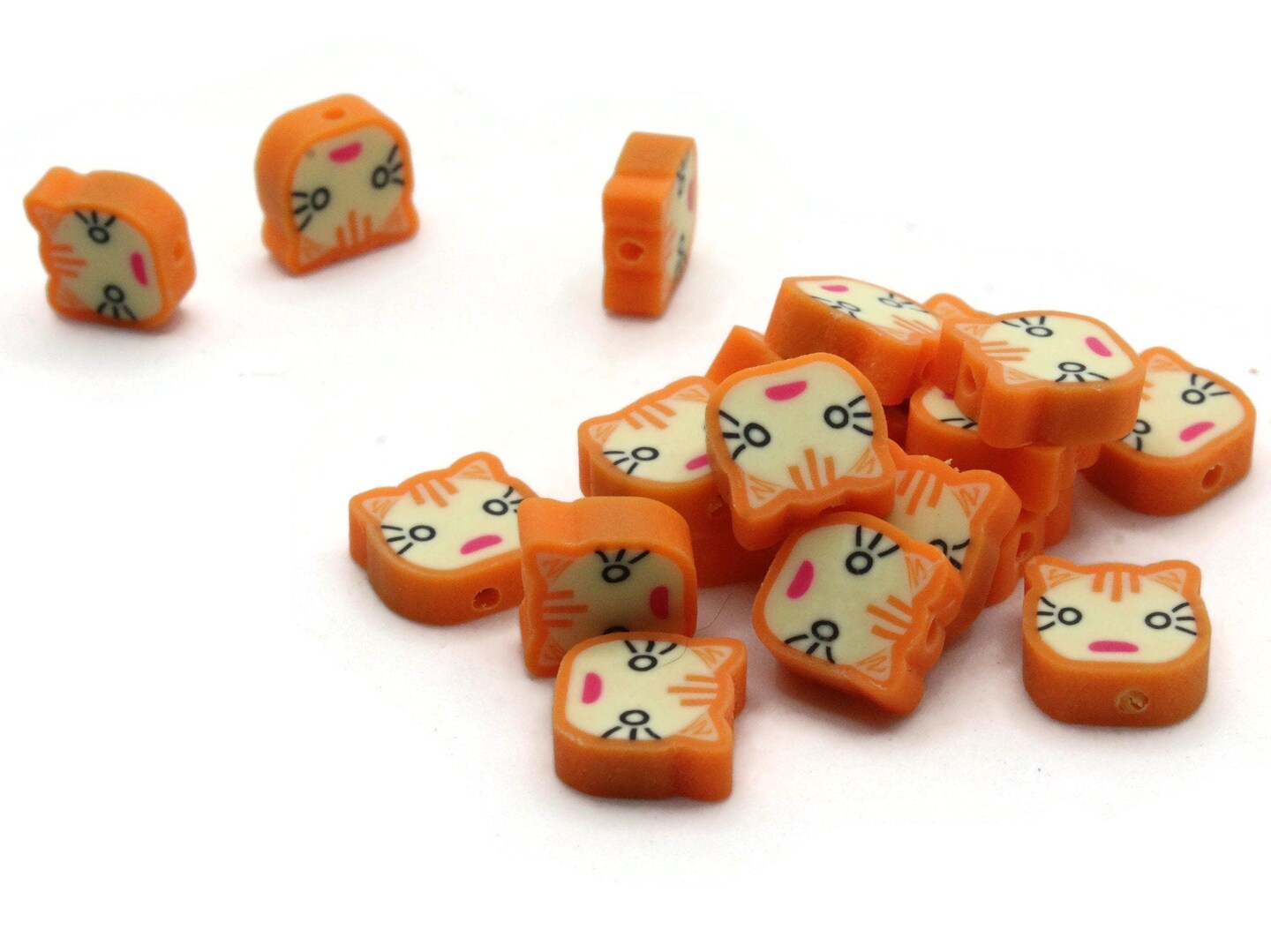 20 Orange and White Cat Head Polymer Clay Beads