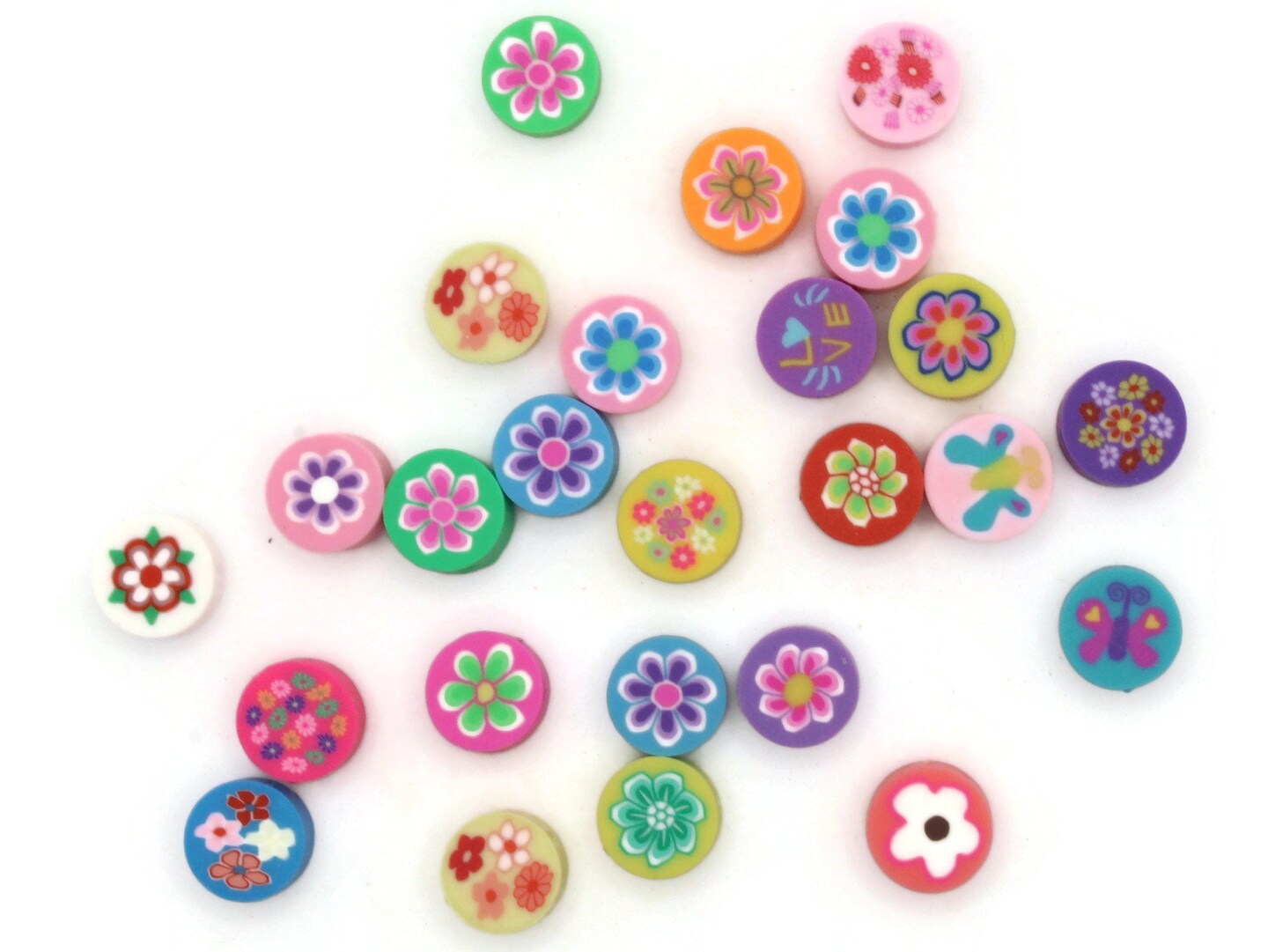 25 10mm Mixed Color Flower Polymer Clay Multi-Color Coin Beads