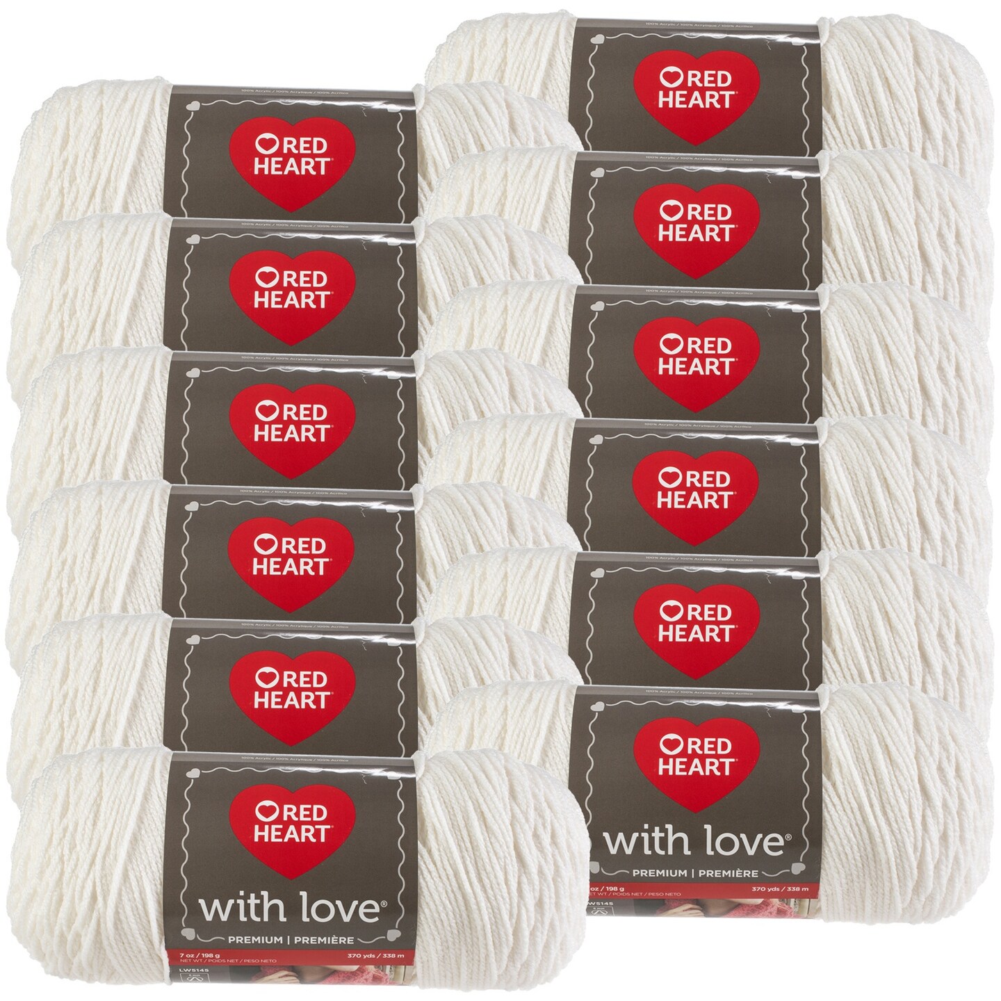 Multipack of 12 - Red Heart With Love Yarn-White