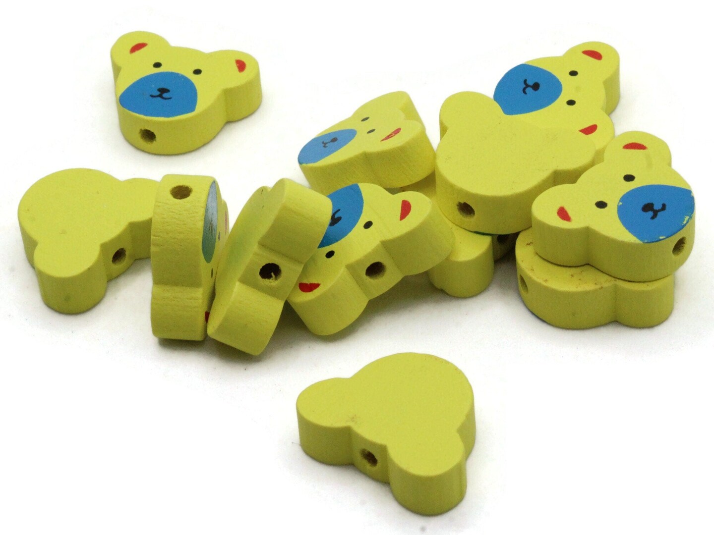 12 15mm Yellow and Blue Wooden Teddy Bear Beads