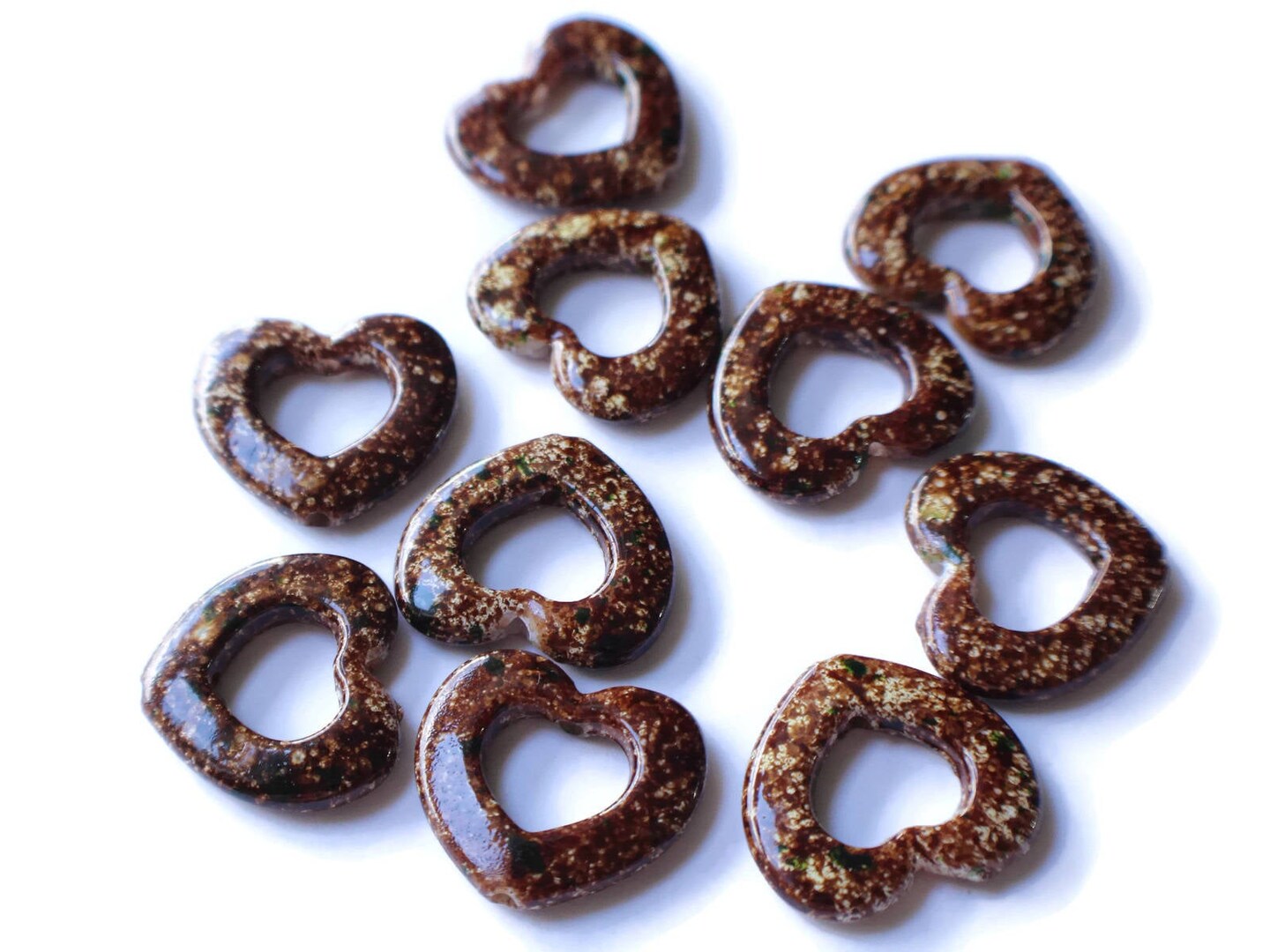25mm x 29mm Brown Heart Bead Frames Open Heart Plastic Beads Spotted Valentines Beads