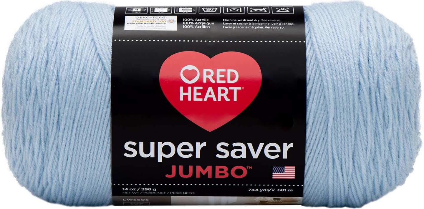  Red Heart Super Saver Jumbo Speckle Light Blue Yarn - 2 Pack of  283g/10oz - Acrylic - 4 Medium (Worsted) - 482 Yards - Knitting/Crochet &  Amigurumi