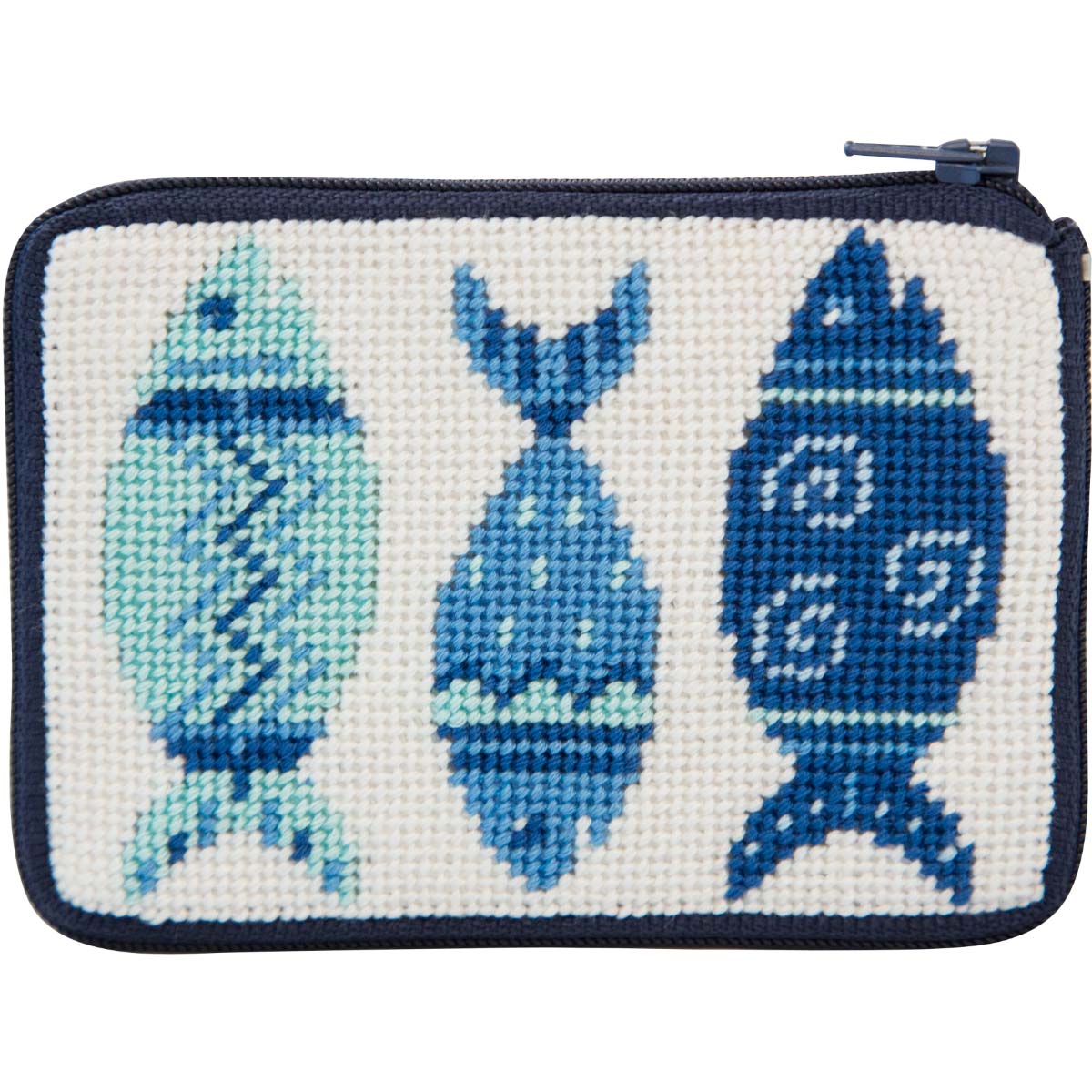 Blue Fishes Needlepoint Coin Purse Kit-- Stitch &#x26; Zip