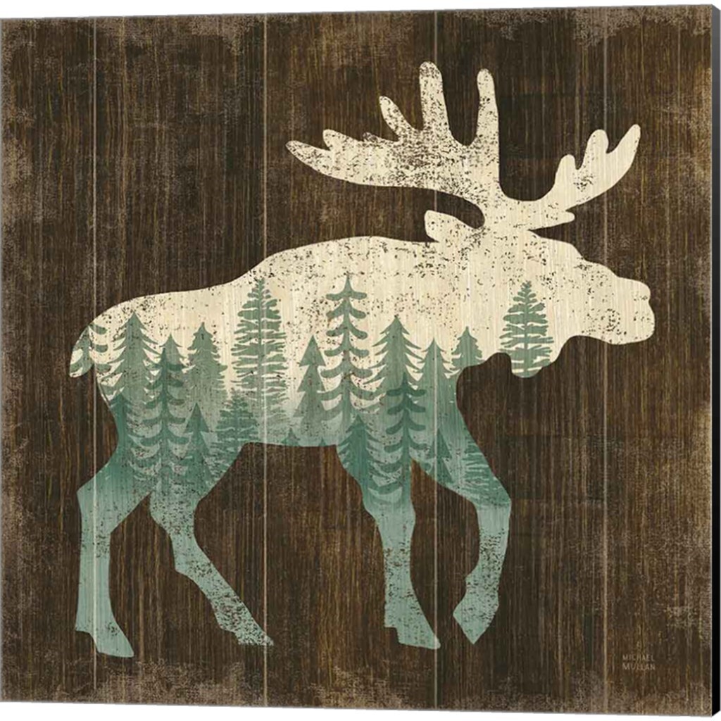 Simple Living Deer &#x26; Moose Silhouette by Michael Mullan 14&#x22; x 14&#x22; Canvas Wall Art (Set of 2)