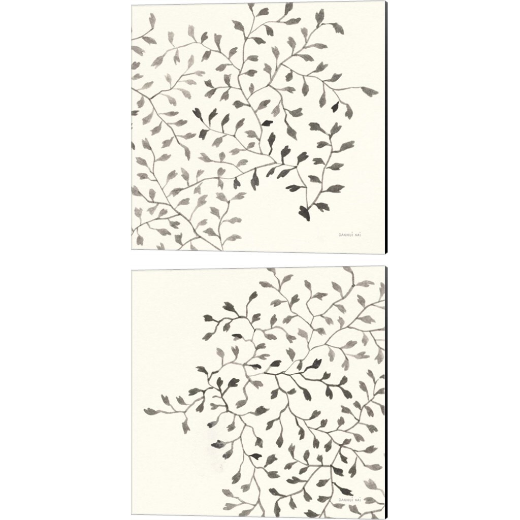 Ink Leaf by Danhui Nai 14&#x22; x 14&#x22; Canvas Wall Art (Set of 2)