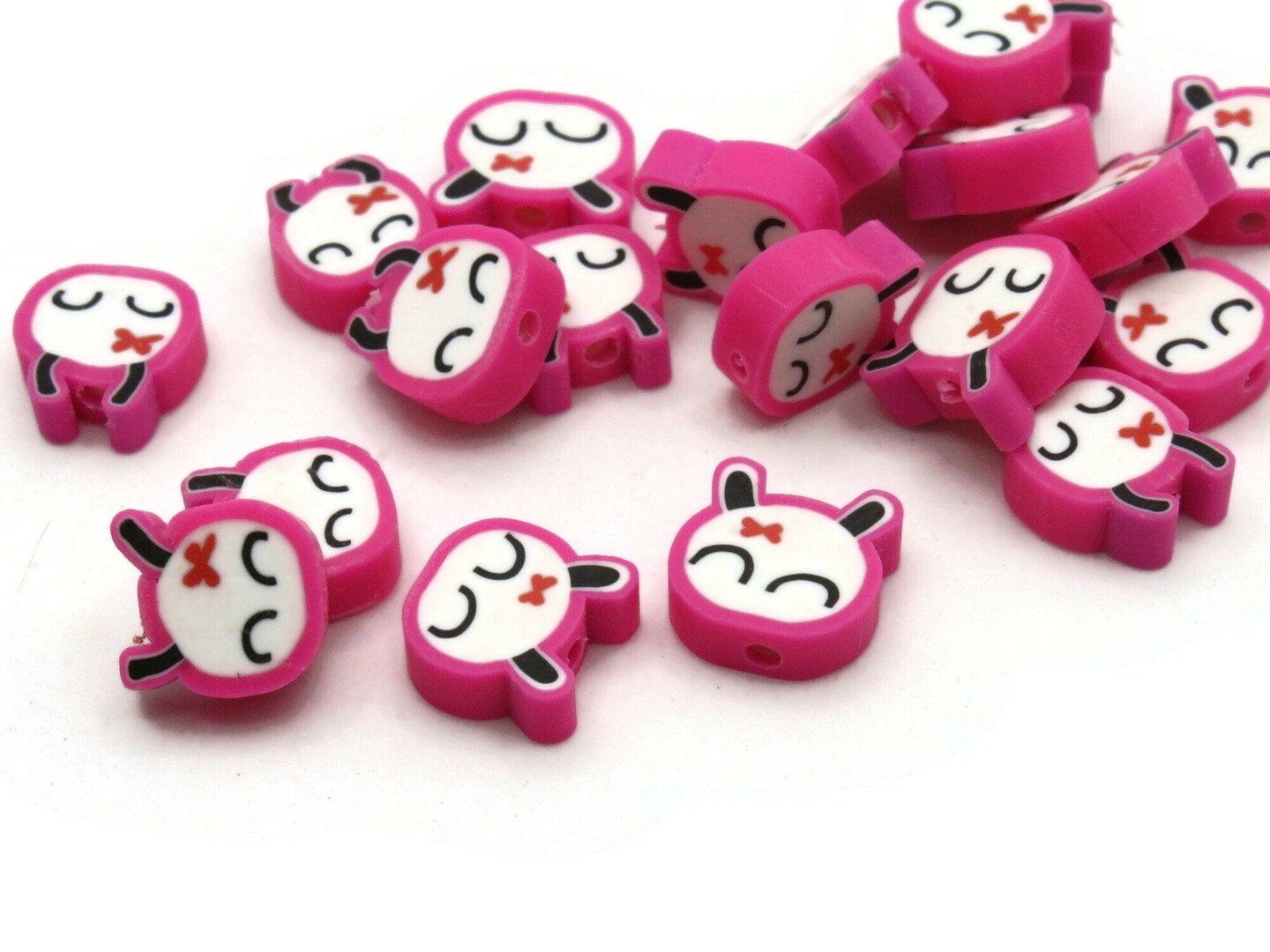 20 Bright Pink Blinking Rabbit Beads - Polymer Clay Bunny Head Beads