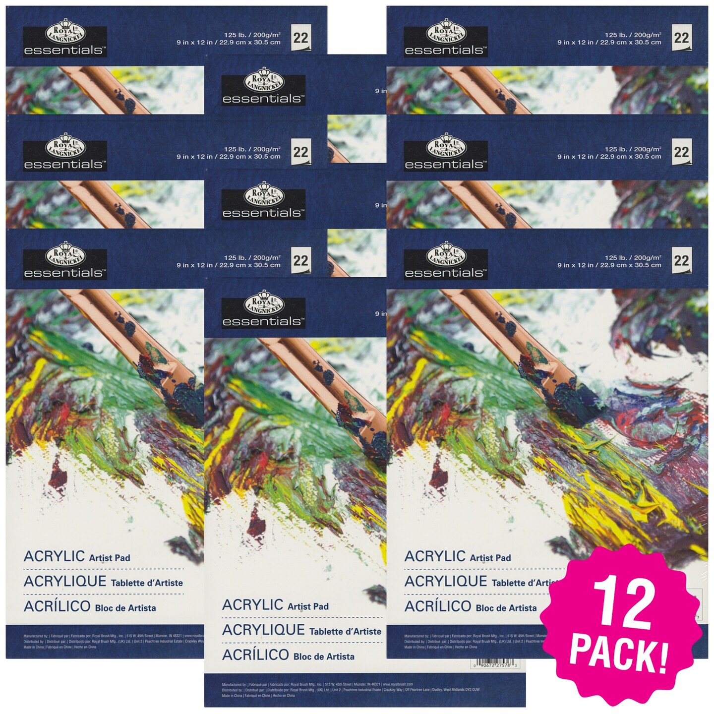 Multipack of 12 - essentials(TM) Acrylic Artist Paper Pad 9&#x22;X12&#x22;-22 Sheets