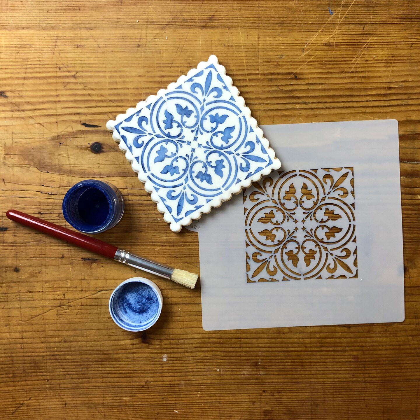 3-Inch Small Scroll Tile Cookie & Craft Stencil | CM137 by Designer Stencils | Cookie Decorating Tools |