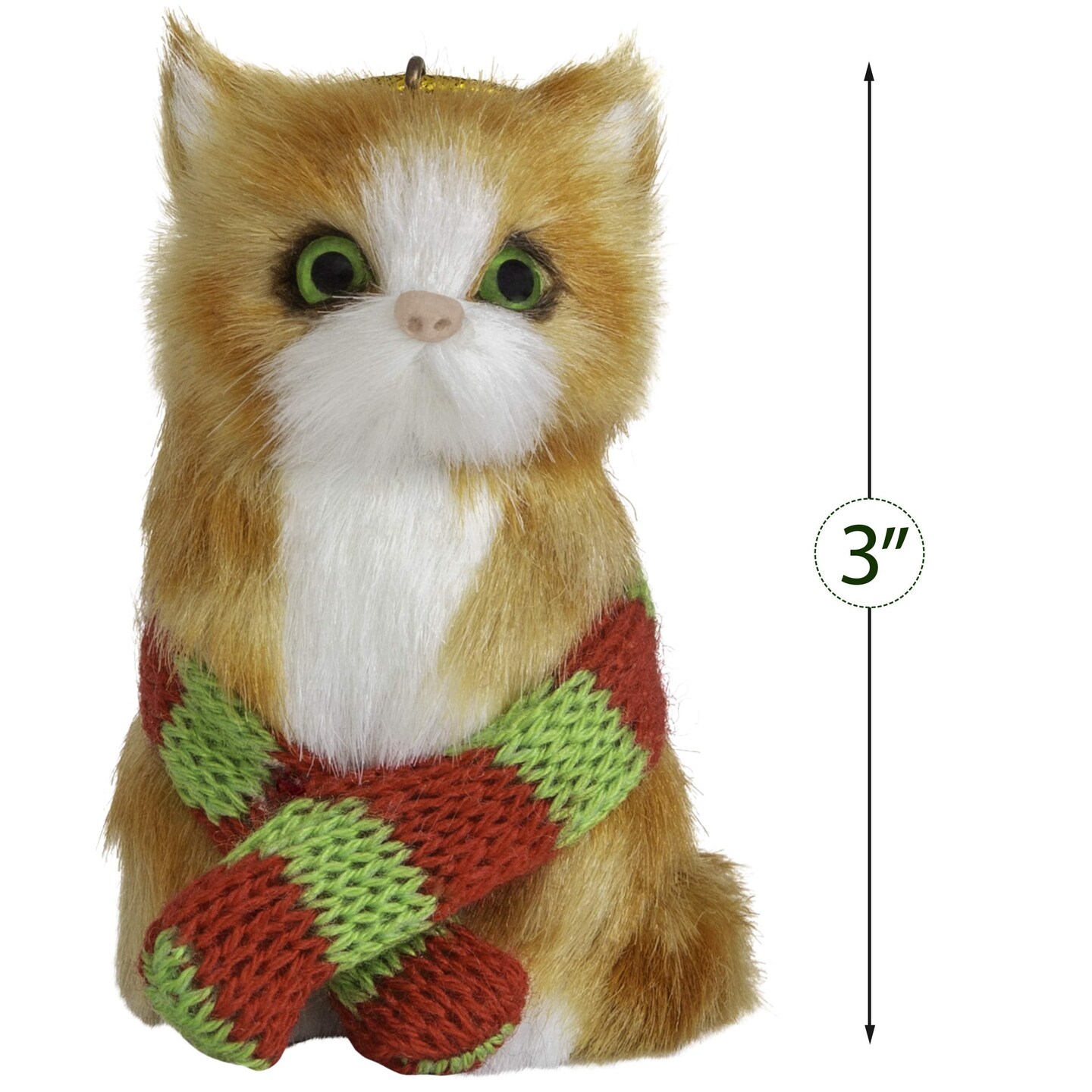 Ornativity Christmas Mini Cat Ornament - Furry Orange Kitten with Scarf Holiday Tree Hanging Decoration