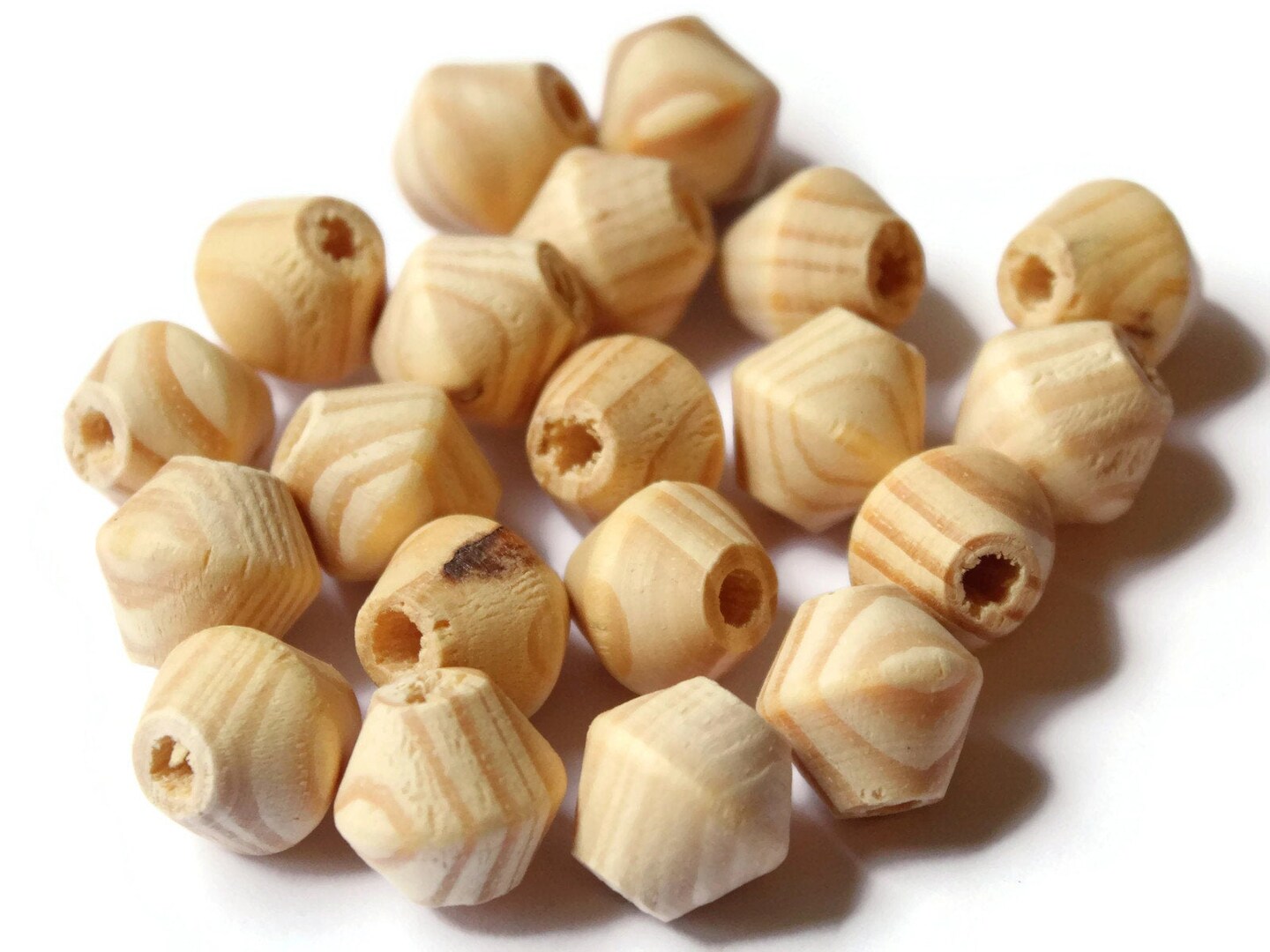 20 16mm Light Brown Wood Bicone Beads Large Wooden Beads Natural Wood Grain Beads