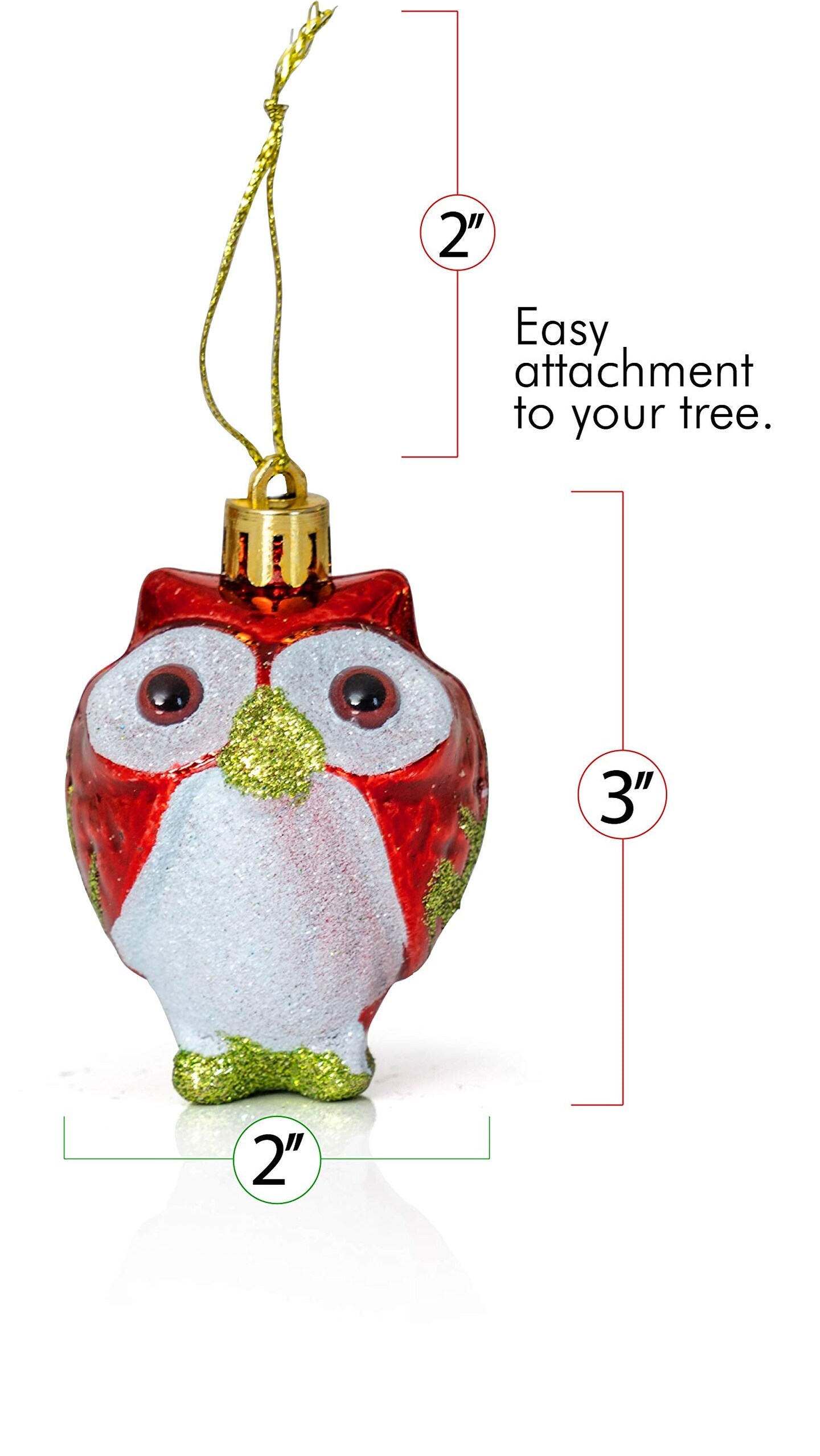 Ornativity Glitter Christmas Owl Ornaments - Snowy Glitter White and Red Animal Owls Christmas Tree Ornament Decorations - 4 Birds