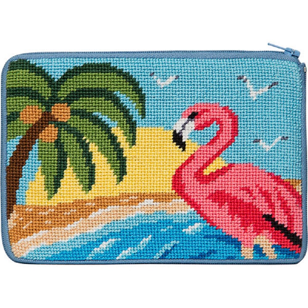 Alice Peterson Stitch & Zip Needlepoint Purse/Cosmetic Case Kit - SZ607 Flamingo