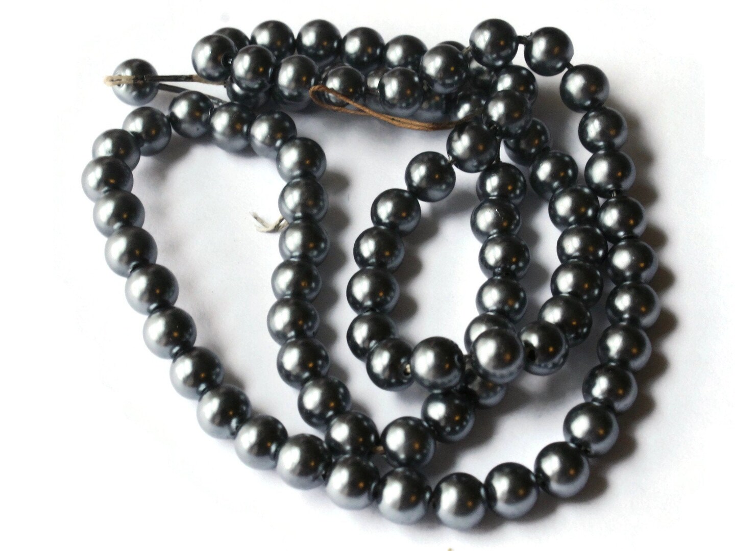 80 6mm Dark Gray Vintage Plastic Round Faux Pearl Beads