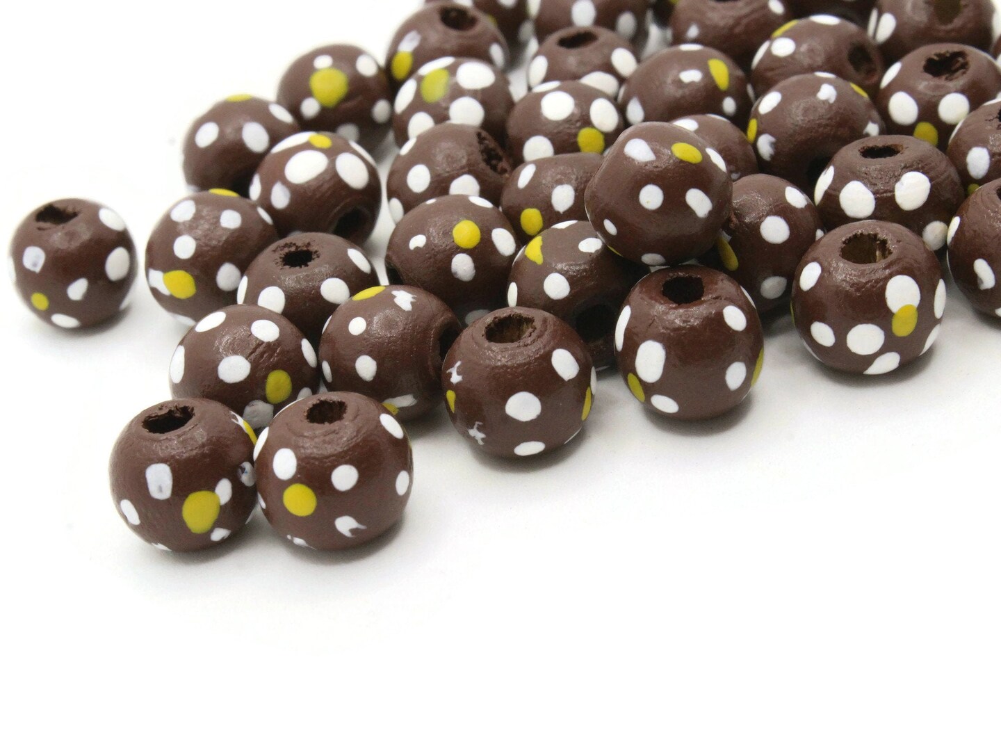 40 10mm Flower Pattern Chocolate Brown Round Wood Beads