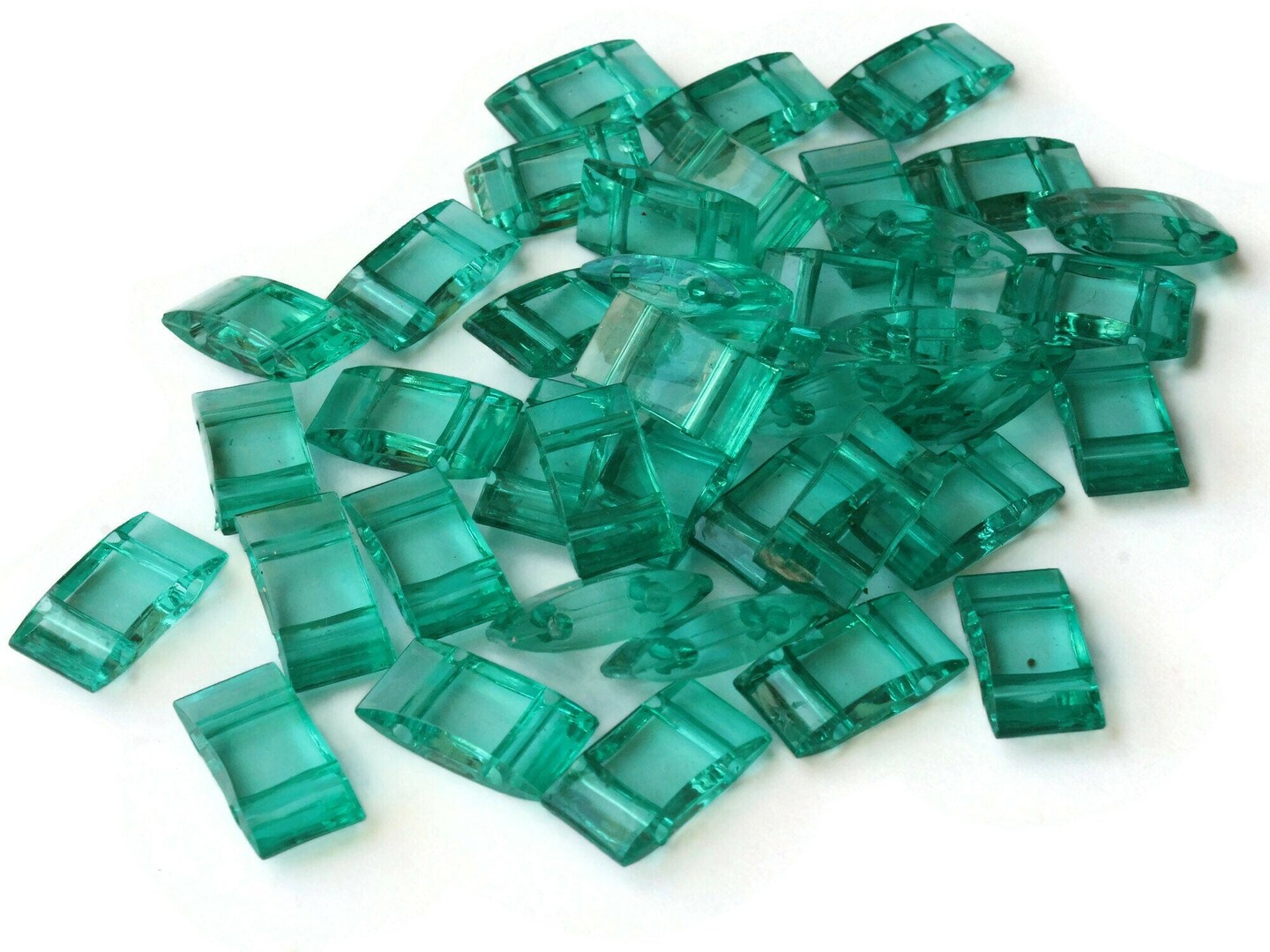 40 17mm Two Hole Green Rectangle Pillow Acrylic Beads