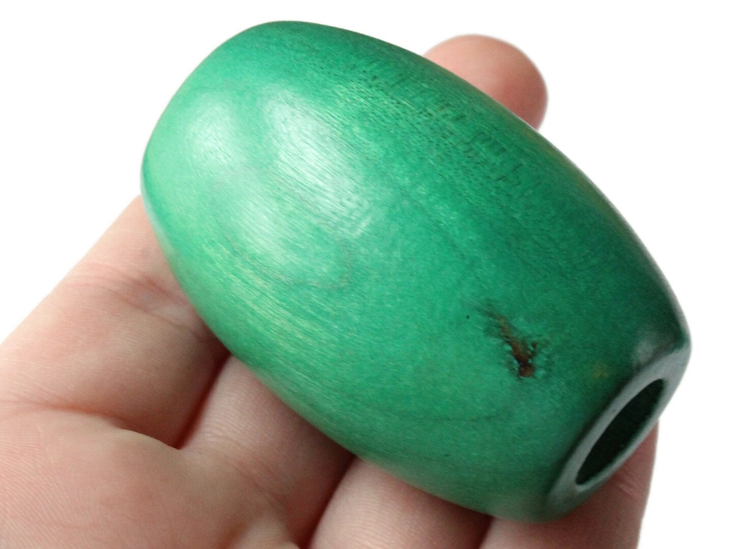 2 53mm Ridiculously Huge Green Wooden Barrel Beads - Vintage Macrame Beads