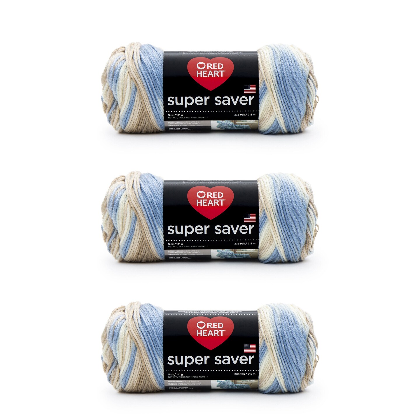 Red Heart Super Saver Mirage Yarn - 3 Pack of 141g/5oz - Acrylic - 4 Medium (Worsted) - 364 Yards - Knitting/Crochet