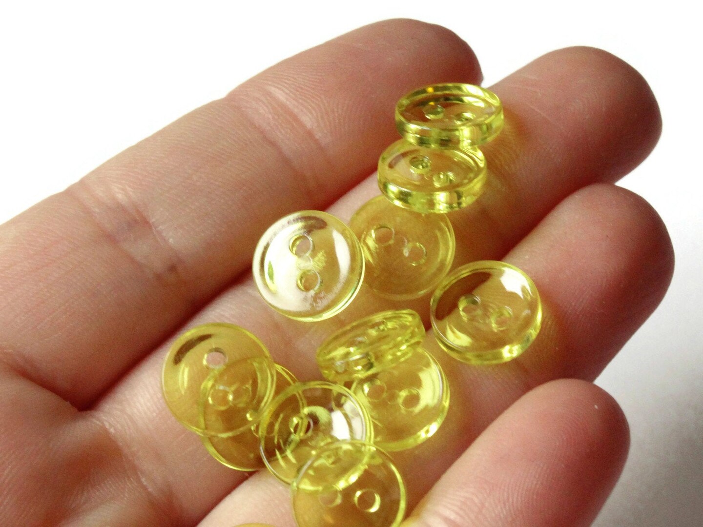 50 11mm Clear Light Yellow Flat Round Plastic Two Hole Buttons