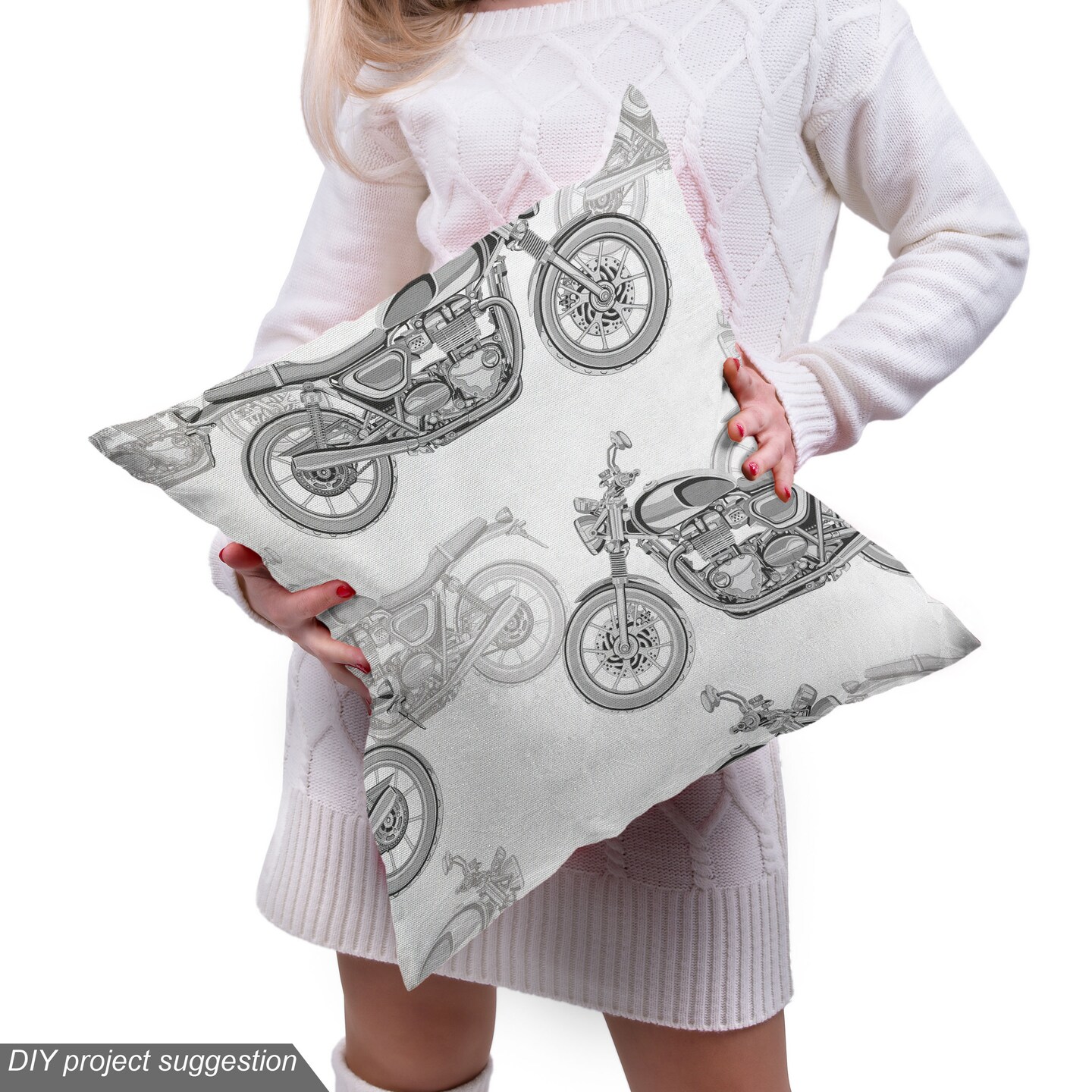 Ambesonne Motorcycle Fabric by the Yard, Realistic Grayscale Illustration of Classic Motorcycles Many Details, Decorative Fabric for Upholstery and Home Accents, 2 Yards, Grey White Black