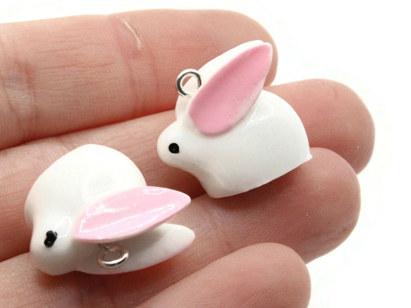2 17mm White Resin Bunny Rabbit Charms
