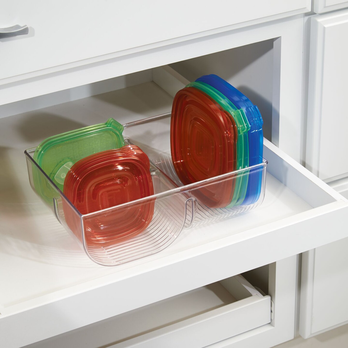 mDesign Plastic Divided Food Storage Container Lid Holder Bin