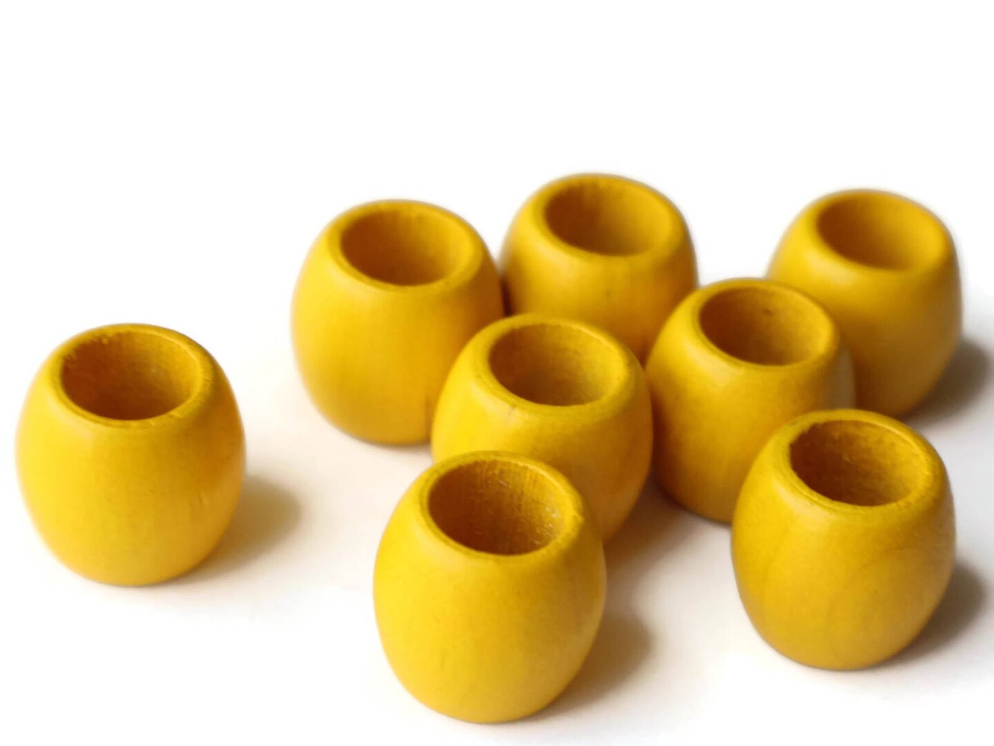 8 17mm Wooden Barrel Beads Large Hole Yellow Vintage Wood Beads