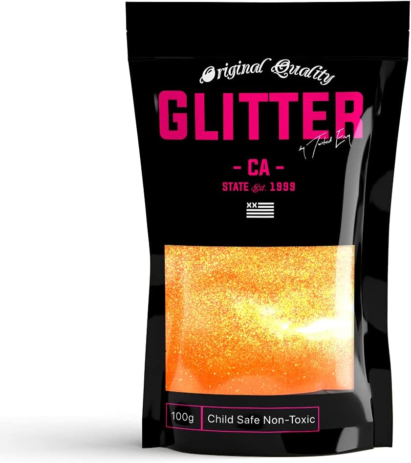 Fluorescent Orange Premium Glitter Multi Purpose Dust Powder 100g / 3.5oz for use with Arts &#x26; Crafts Wine Glass Decoration Weddings Cards Flowers Cosmetic Face Body Nails