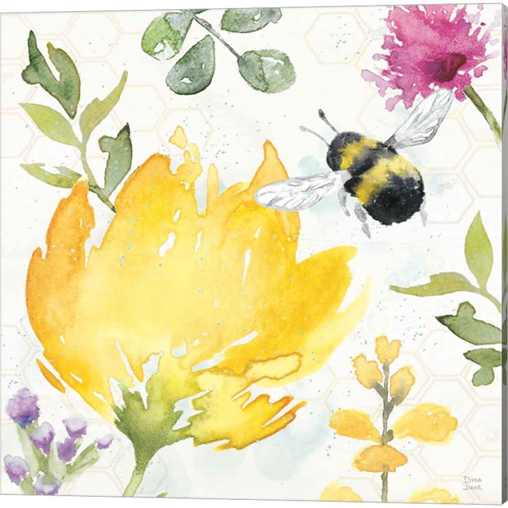 Bee Harmony B by Dina June 14&#x22; x 14&#x22; Canvas Wall Art (Set of 2)