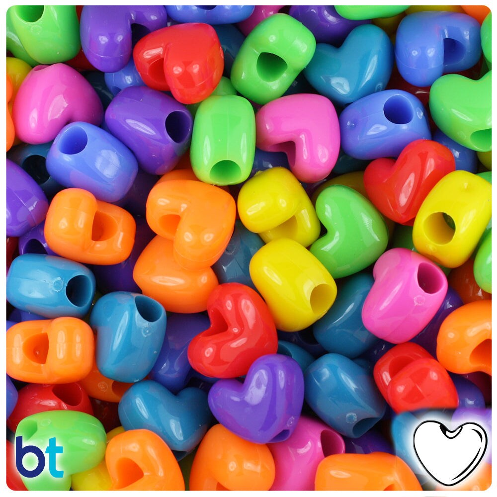 BeadTin Circus Opaque Mix 12mm Heart (VH) Plastic Pony Beads (250pcs)