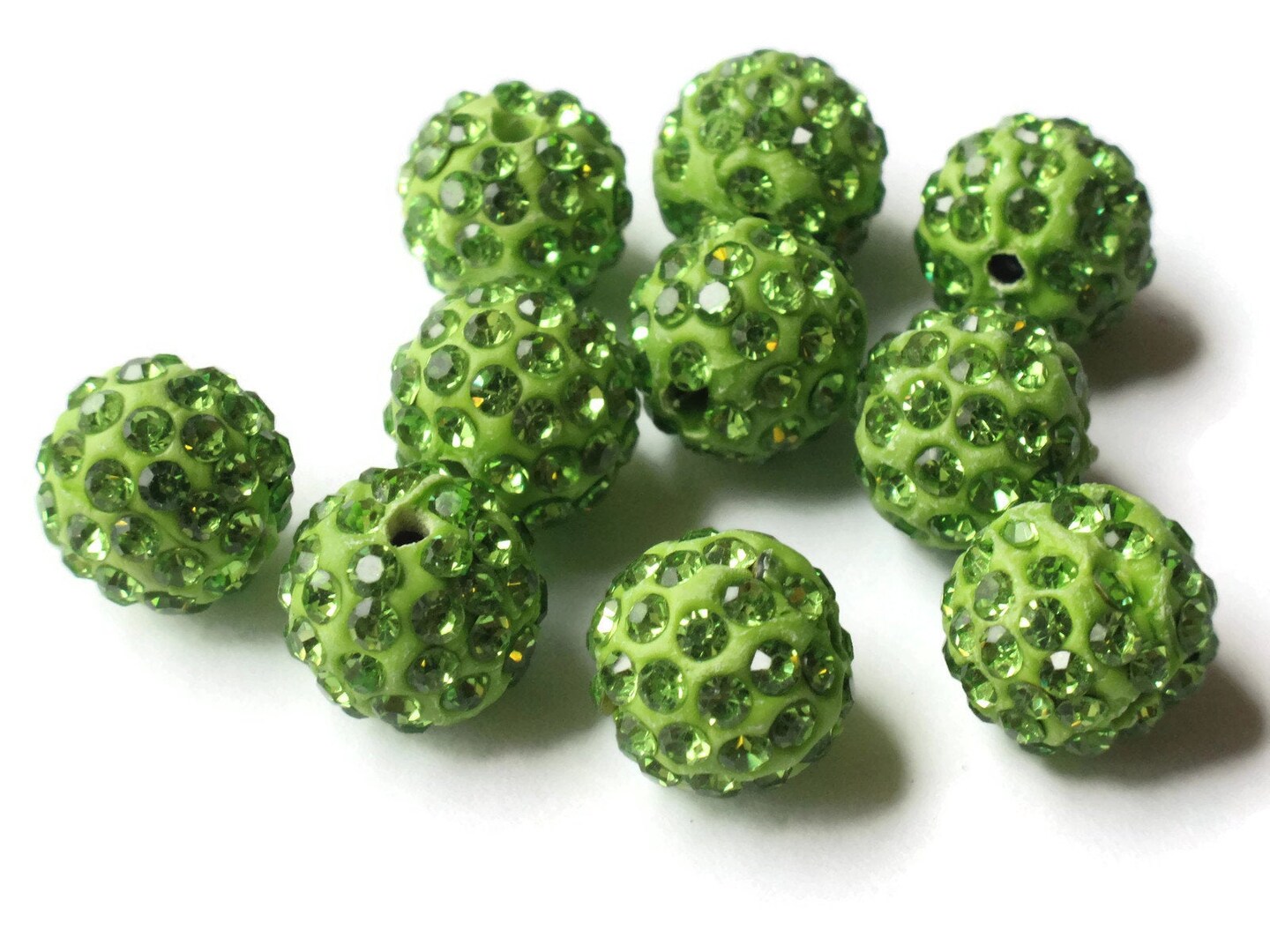 12mm Green Rhinestone Beads Round Polymer Clay Sparkle Beads Shamballa Beads Pave Gumball Bead