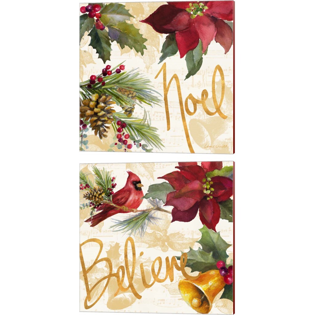 Christmas Poinsettia by Lanie Loreth 14&#x22; x 14&#x22; Canvas Wall Art (Set of 2)