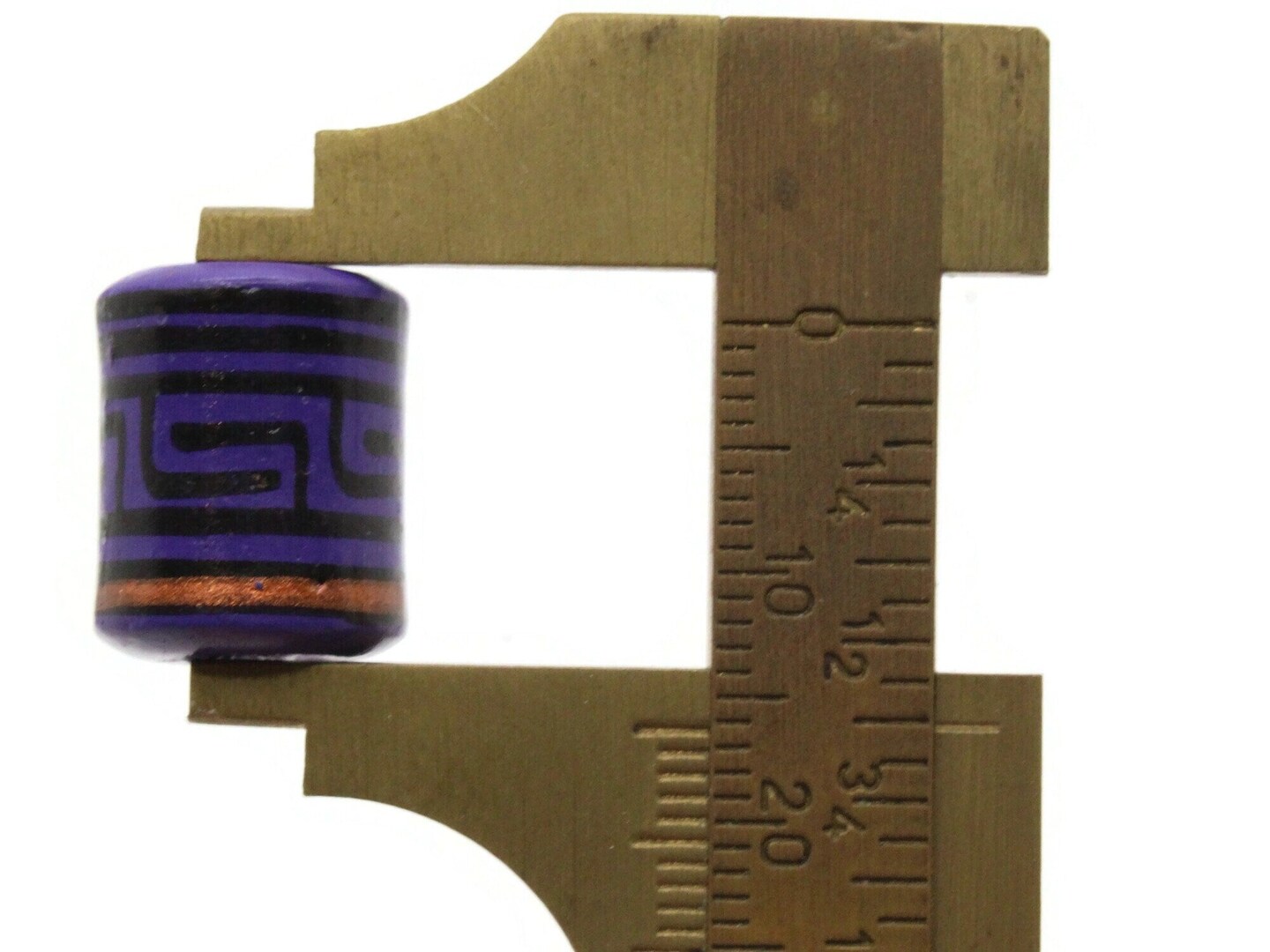6 16mm Vintage Painted Clay Purple Copper and Black  Patterned Peru Tube Beads