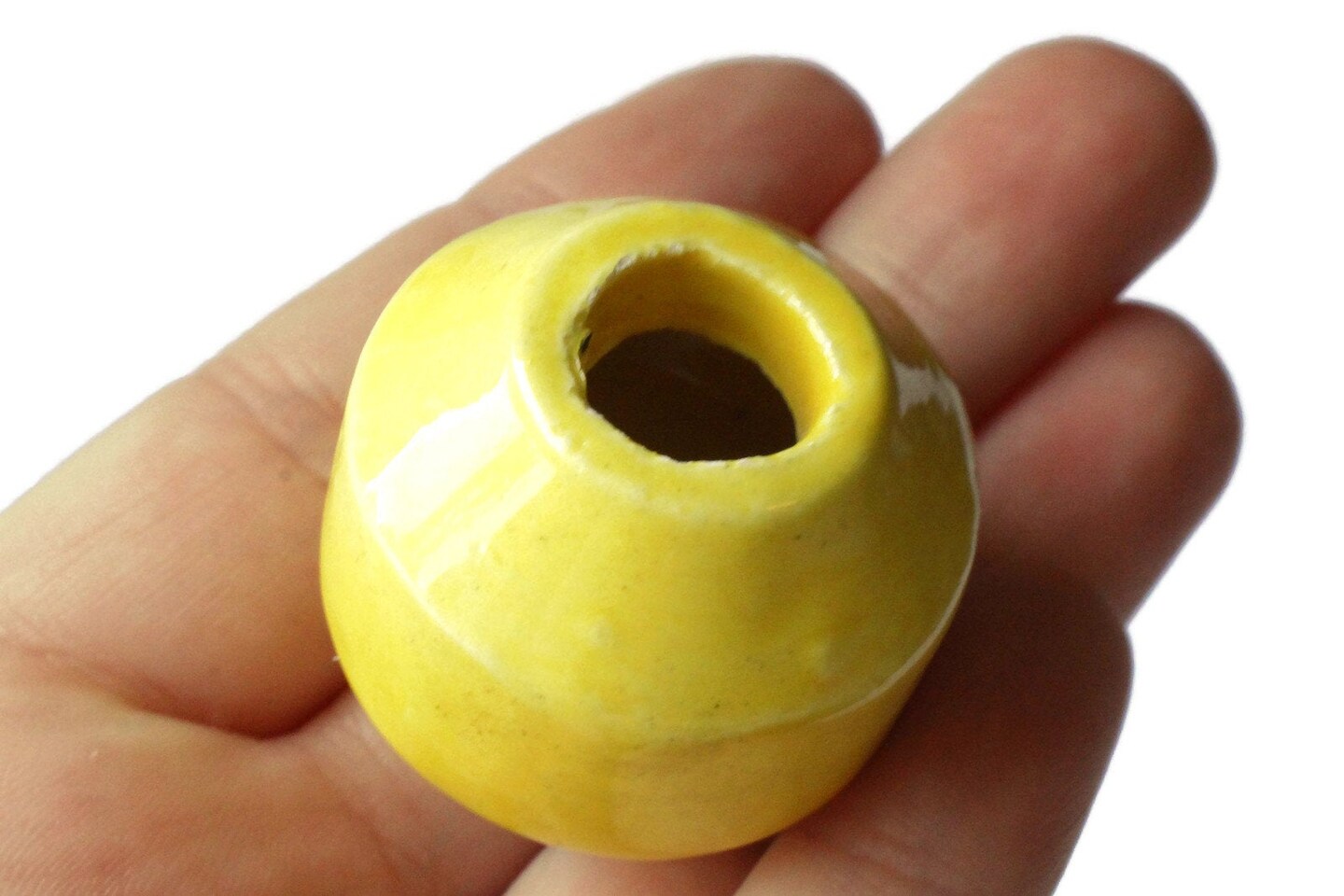 31mm Yellow Banded Round Bead Vintage Macrame Ceramic Porcelain Beads bXZ1 bC2