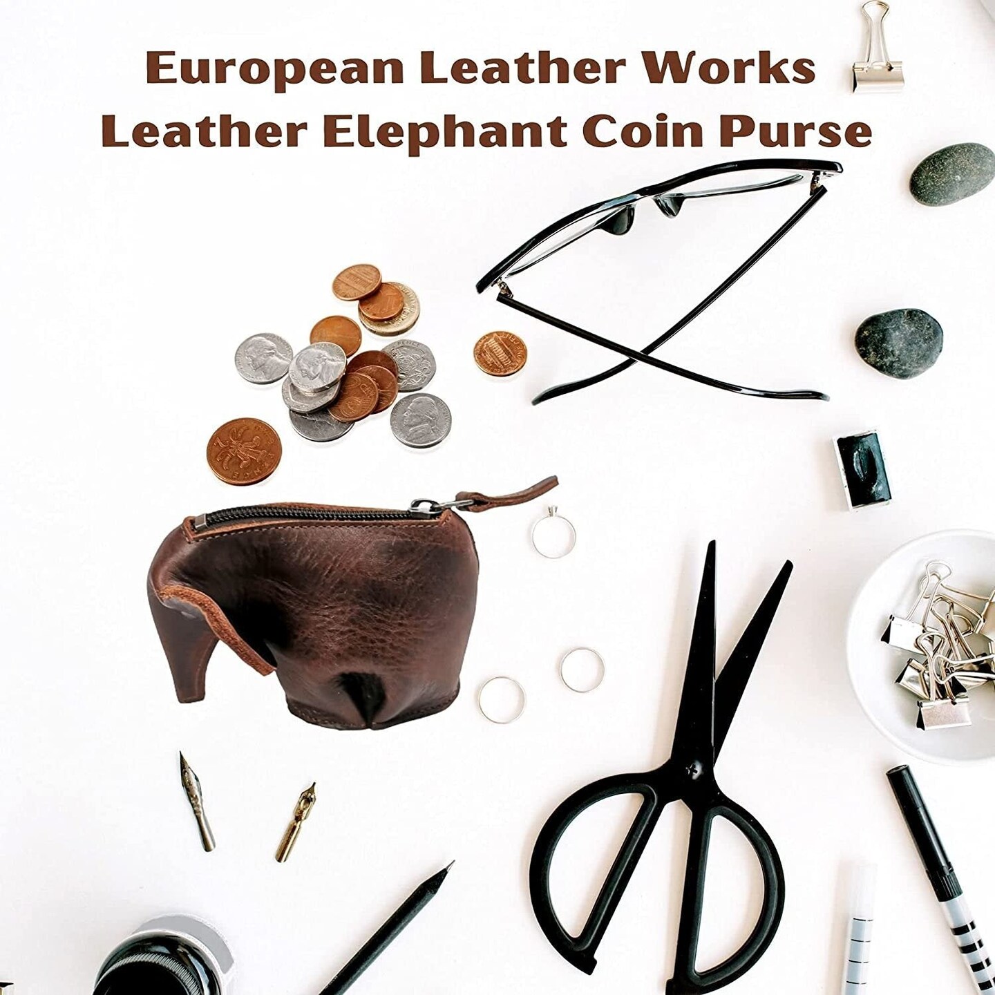 Genuine Leather Elephant Coin Purse, Handcraft Elephant Change Purse, Cute  (Brown).