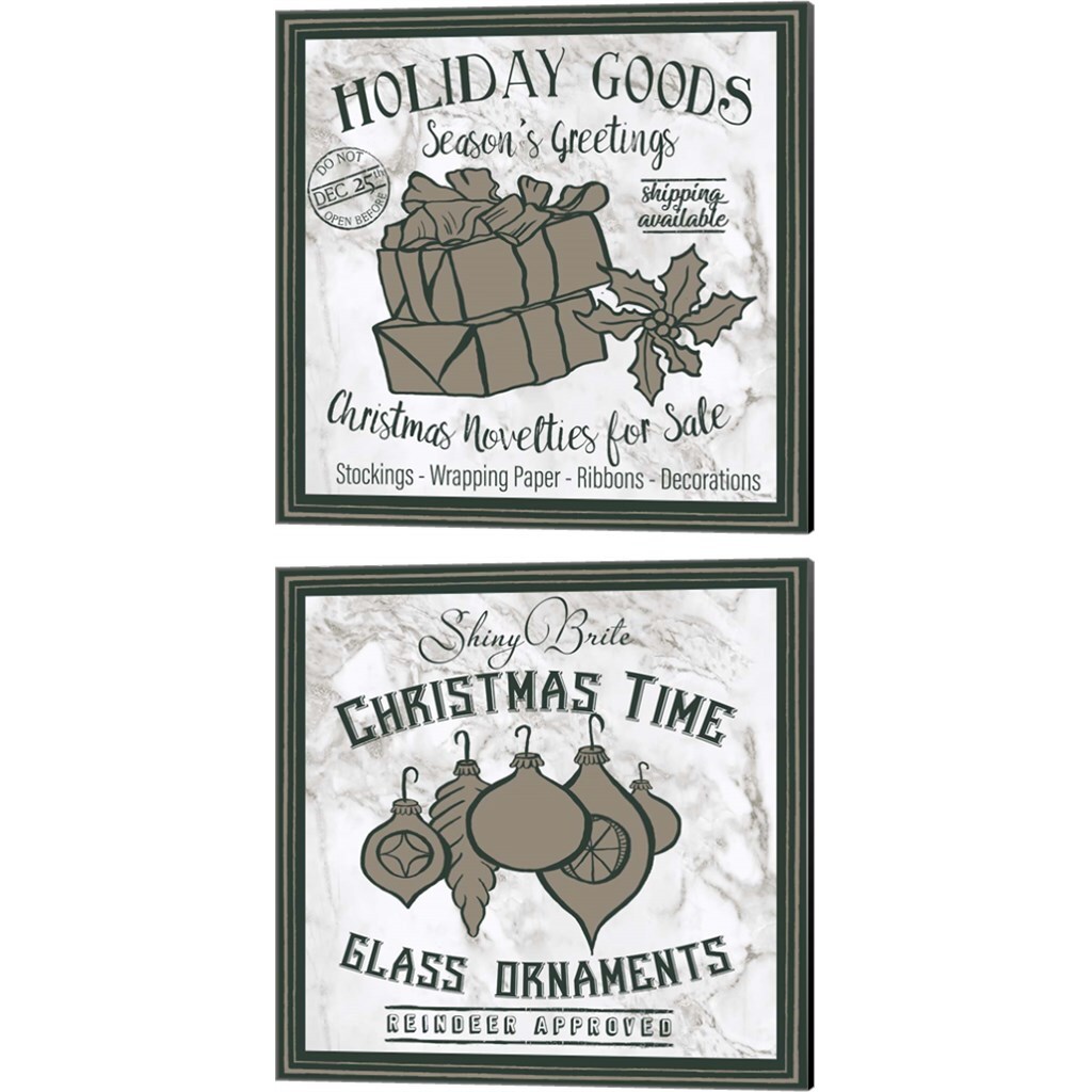 Taupe Christmas Sign B by Elizabeth Medley 14" x 14" Canvas Wall Art (Set of 2)