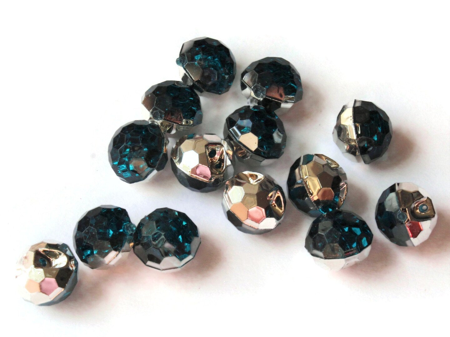 14 12mm Emerald Green Button Teal Acrylic Buttons Faceted Round Shank Buttons