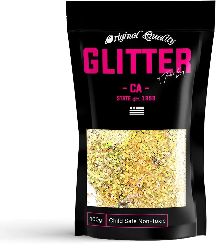 Shaped Ultra Sparkle Glitter - 2mm STARS - GOLD Holographic Premium Glitter Multi Purpose Dust Powder 50g / 1.75oz