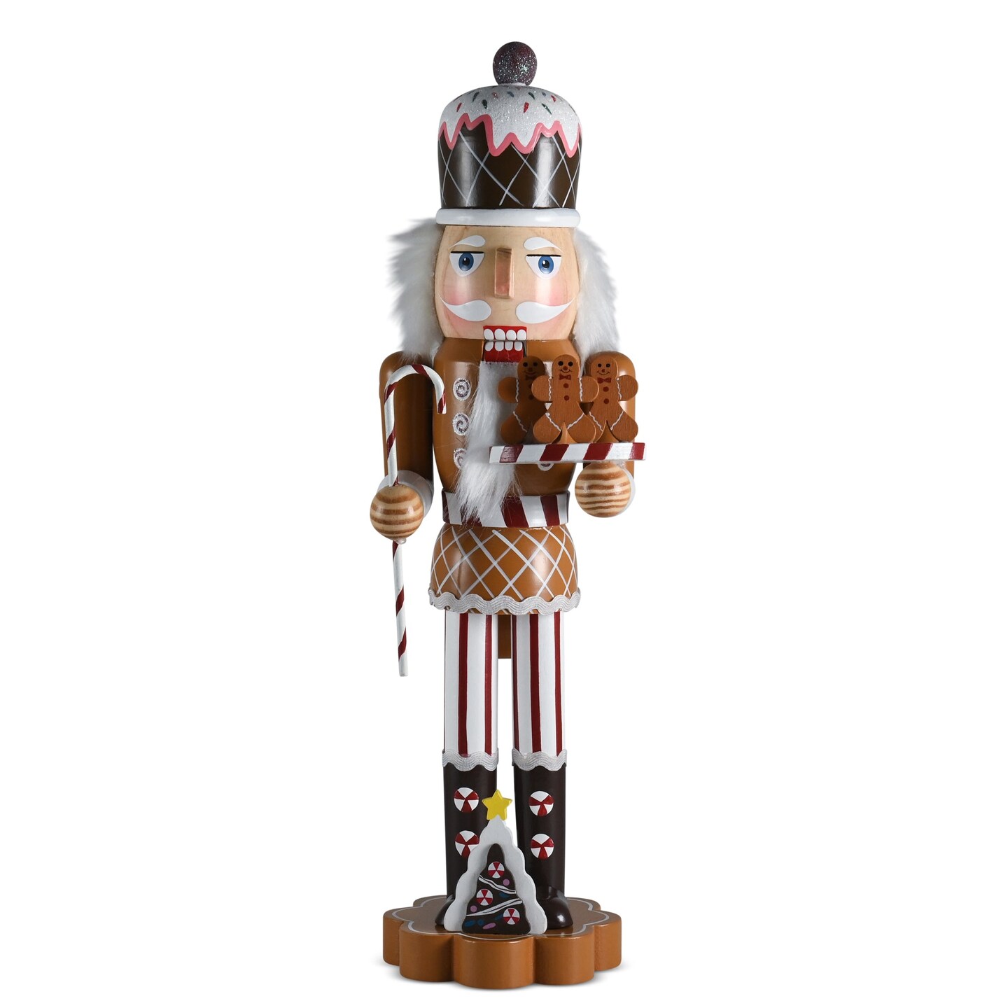 Ornativity Christmas Candyland Gingerbread Nutcracker &#x2013; Wooden Nutcracker Candy Man with Candy Cane and Gingerbread Cookies in Hand Xmas Themed Holiday Nut Cracker Doll Figure Decorations