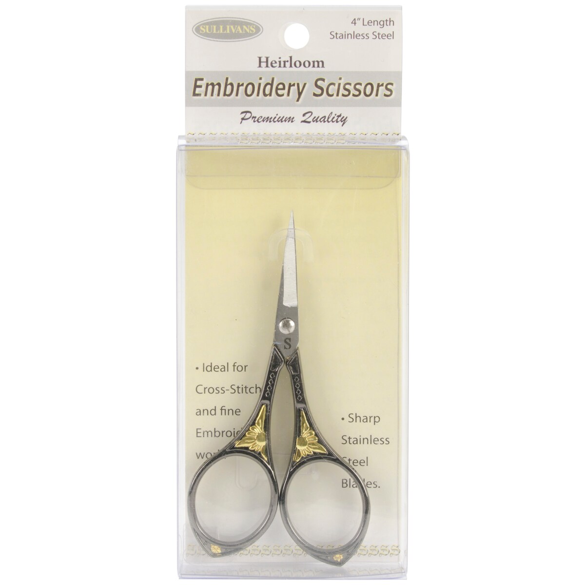 Sullivans Heirloom Embroidery Scissors 4"Gunmetal & Gold Round Handle