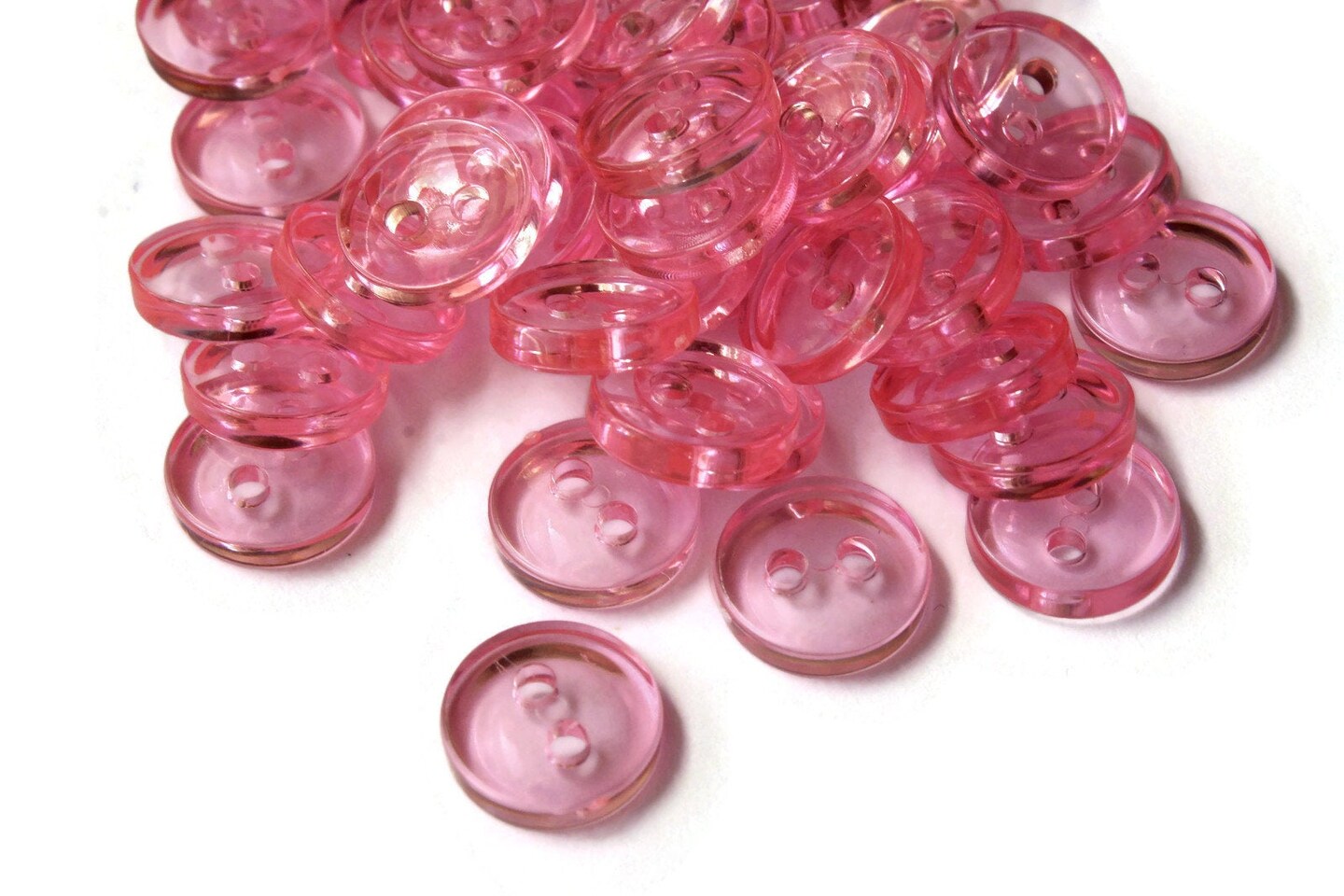 50 11mm Clear Light Pink Flat Round Plastic Two Hole Buttons