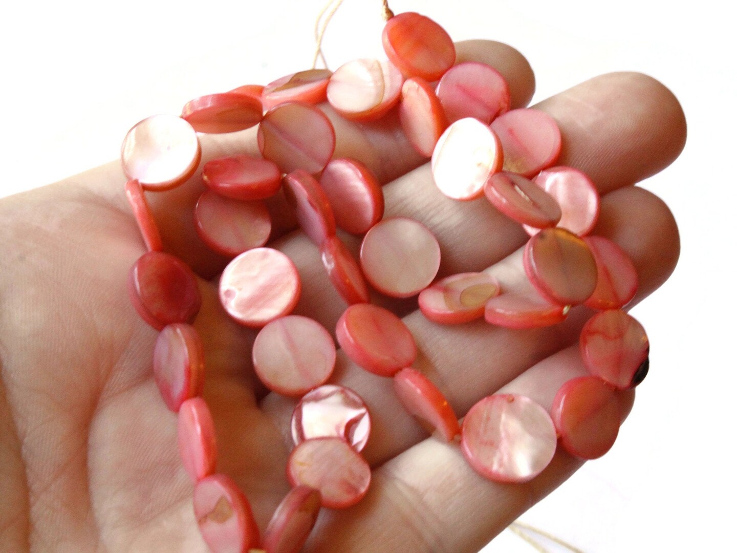 10mm Red Mother of Pearl Coin Beads Seashell Beads Loose Dyed Red Shell Beads