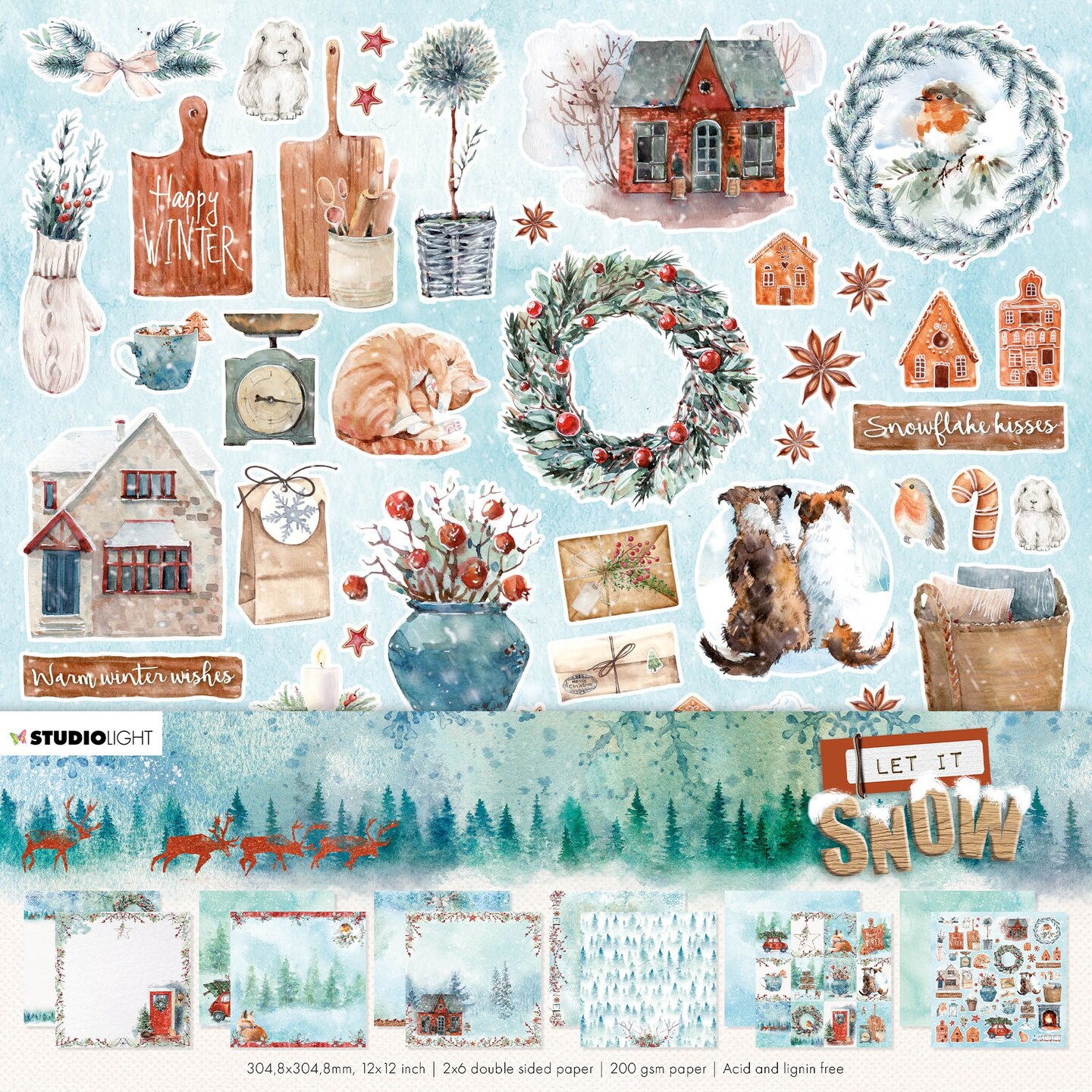 Studio Light Let It Snow Background Paper 12"X12" 12/Pkg-Nr. 08, 6 Designs/2 Each