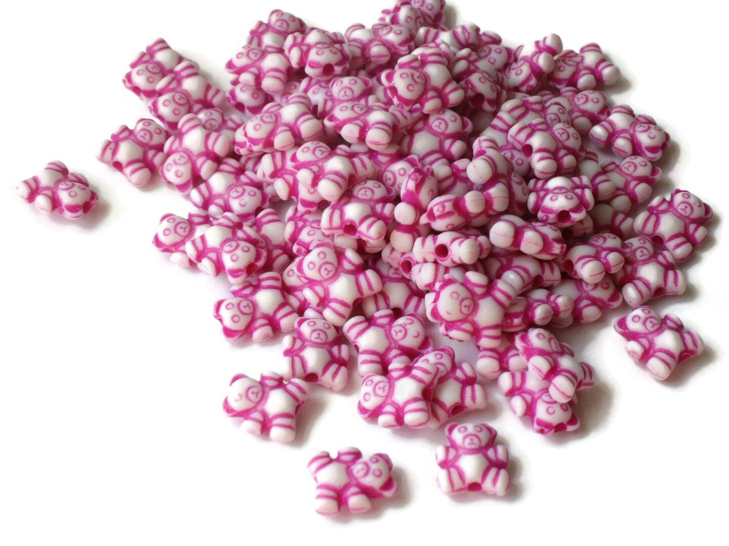 100 9mm Magenta Pink Teddy Bear Beads Plastic Animal Beads Small Cute Toy  Beads Kawaii Beads