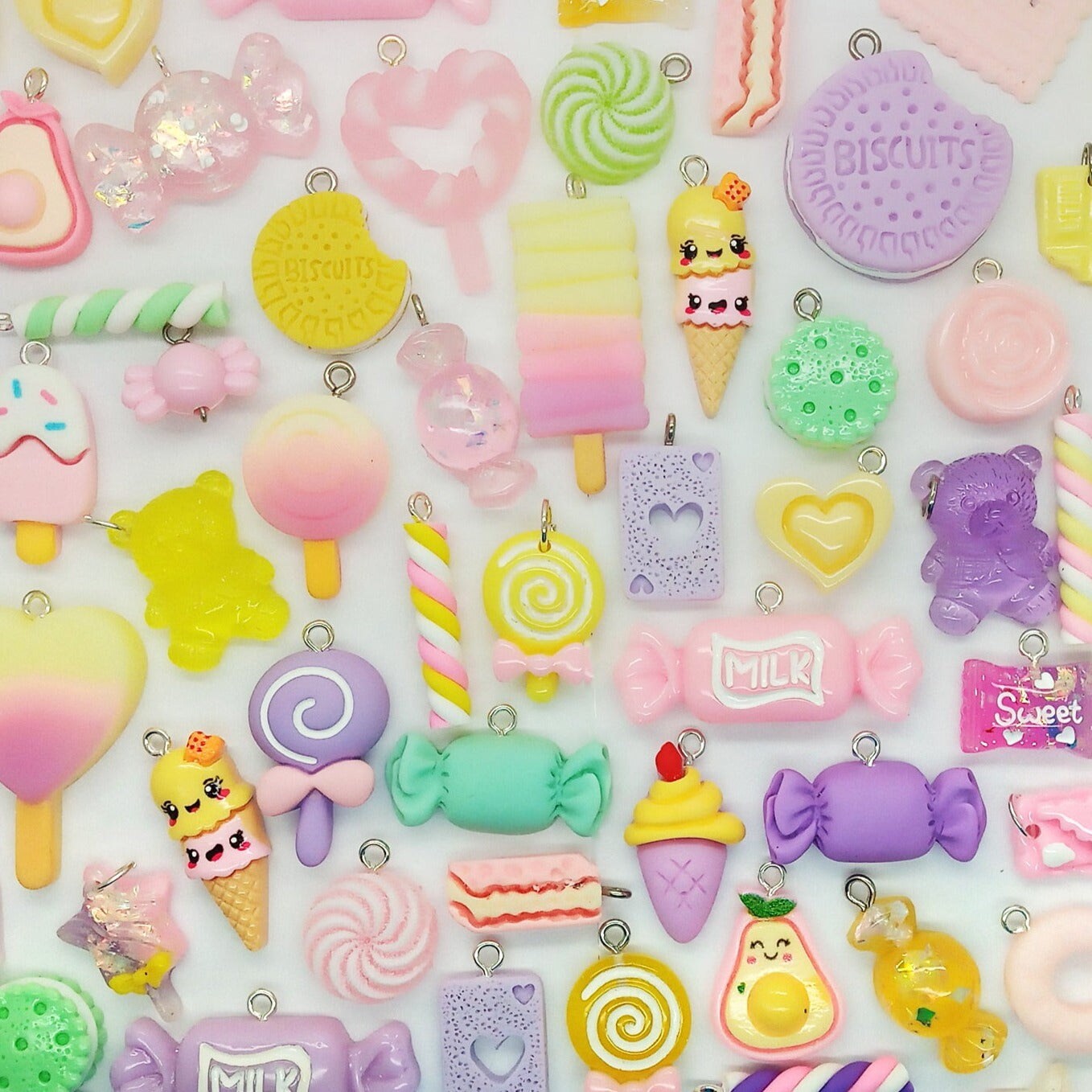 Pastel Food Charm Assortment, 20 pc Kawaii Candy and Sweet Pendants, Adorabilities
