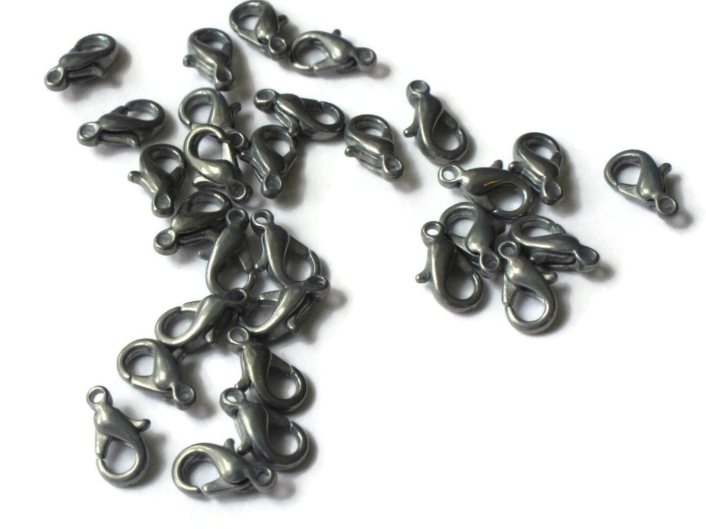 30 10mm Vintage Lobster Claw Clasps Antique Silver Grey Metal Clasps