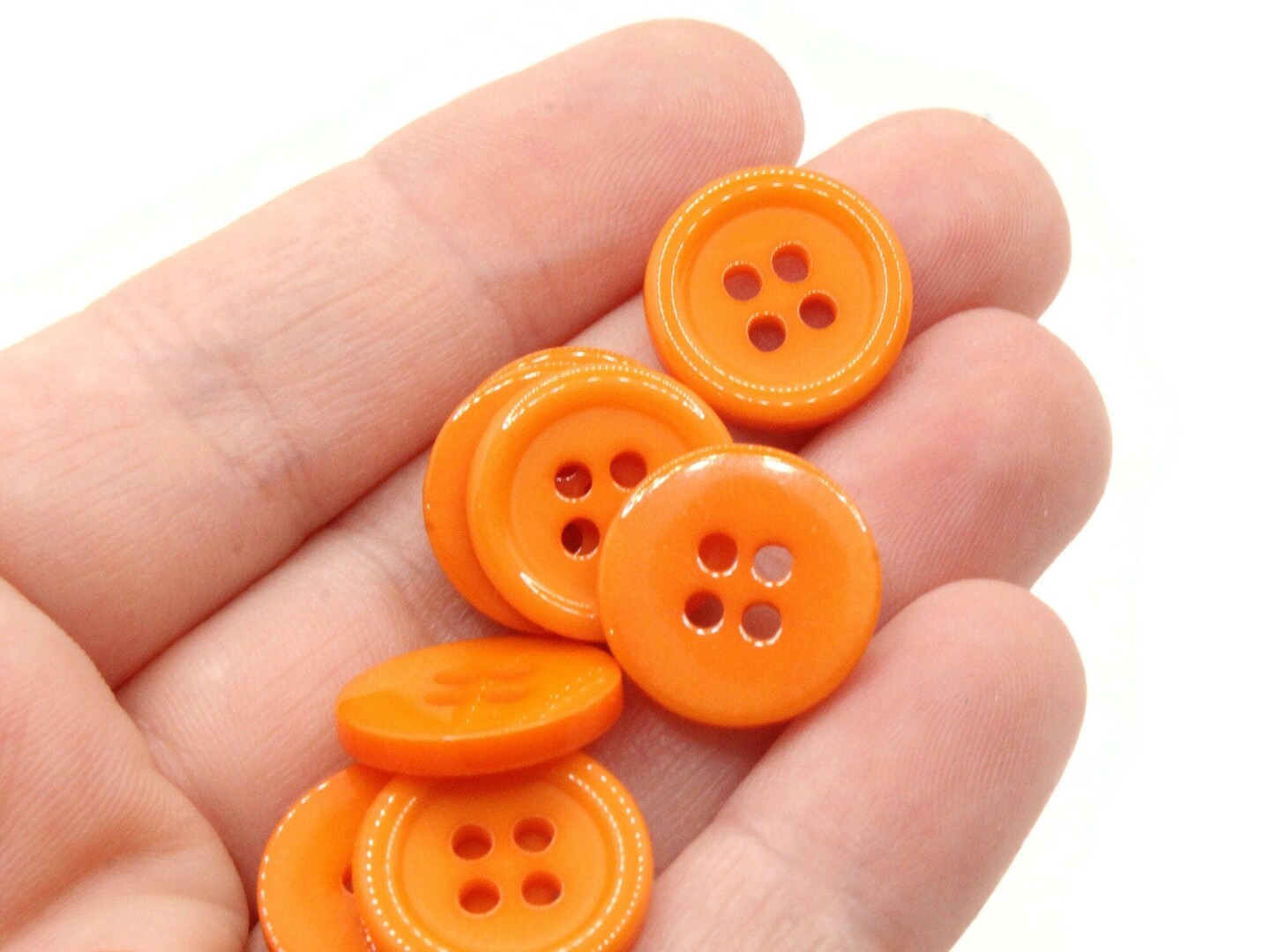 36 15mm Orange Flat Round Plastic Four Hole Buttons
