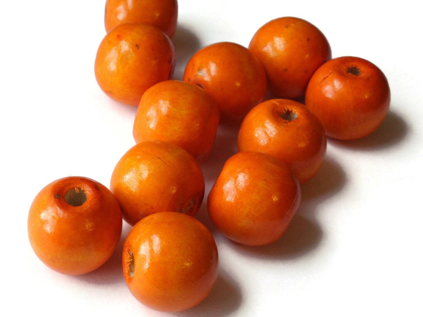 12 19mm x 17mm Round Orange Wood Beads Large Hole Wooden Ball Beads