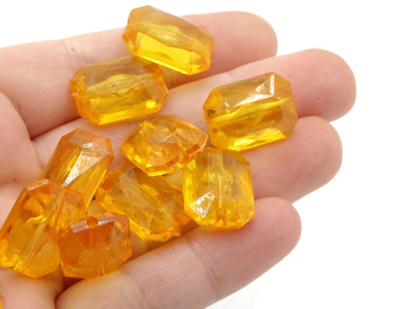 12 18mm Yellow Acrylic Gems - Rectangle Jewel Beads
